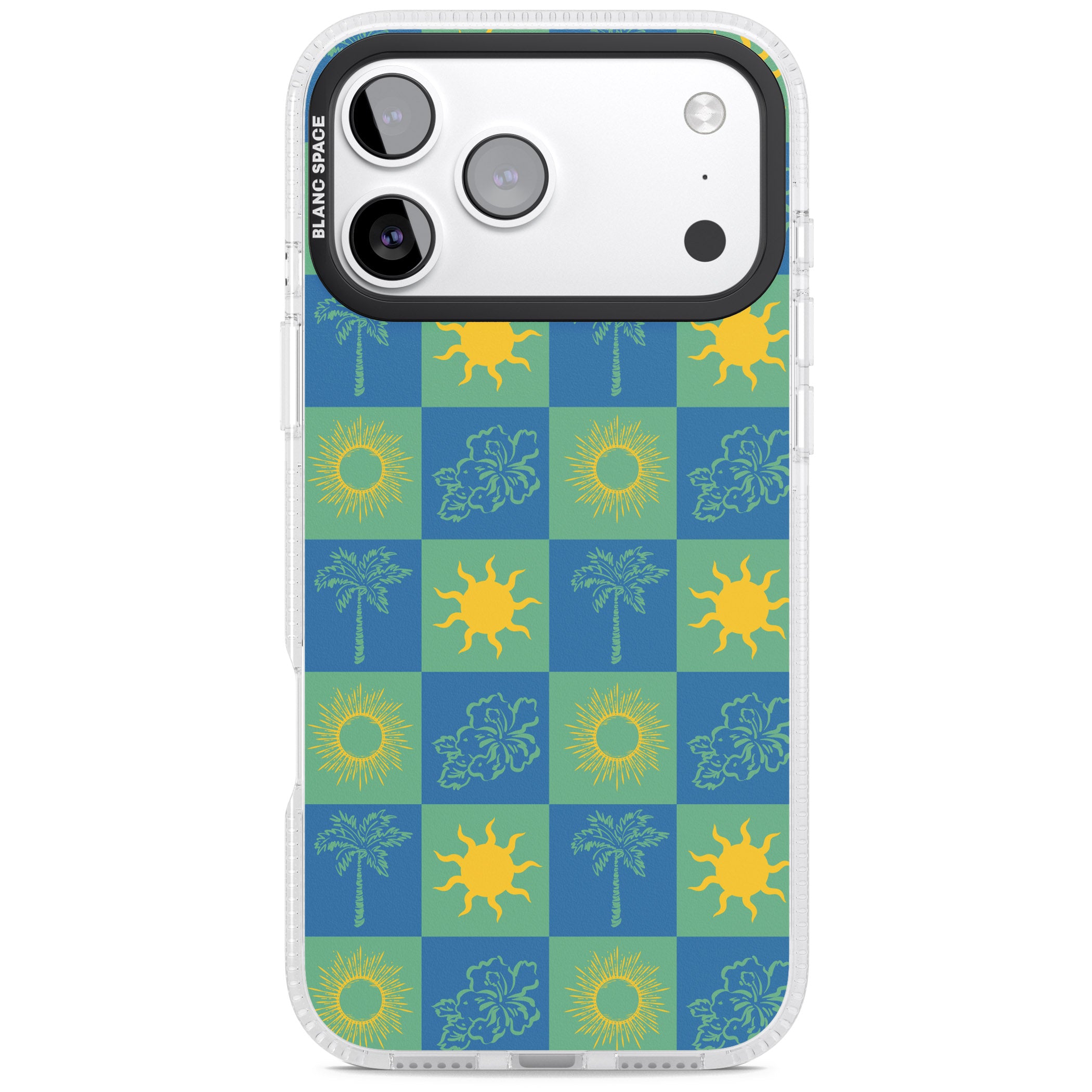Green & Blue Tropical Checked iPhone 17 Pro Impact Air Clear Phone Case