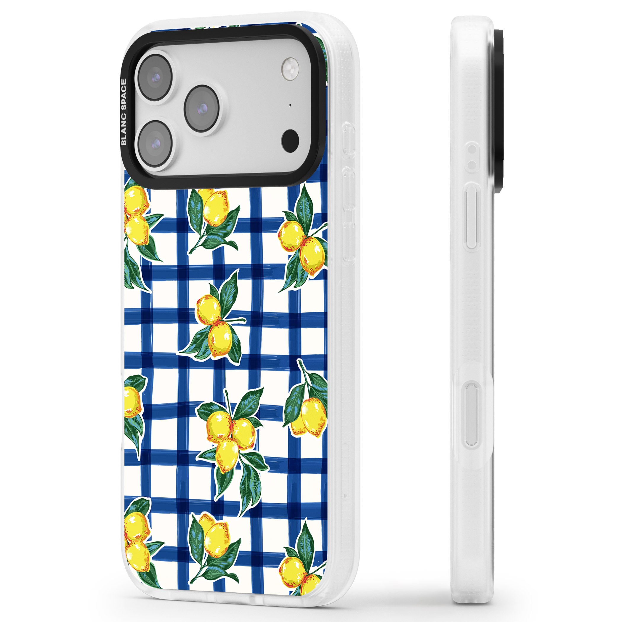 Lemon Gingham iPhone 17 Pro Impact Air Clear Phone Case Side Profile