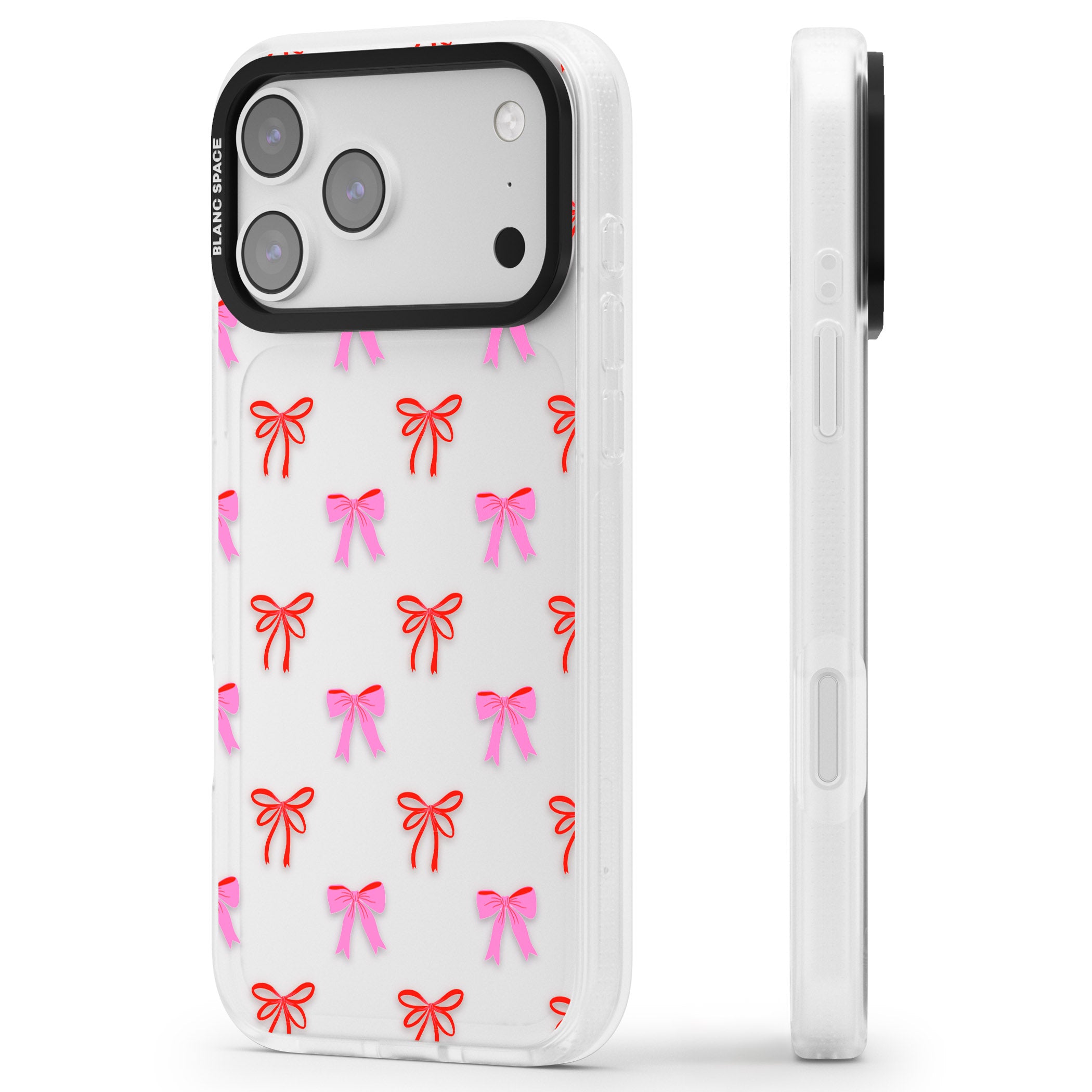 Cute Bow Pattern iPhone 17 Pro Impact Air Clear Phone Case Side Profile