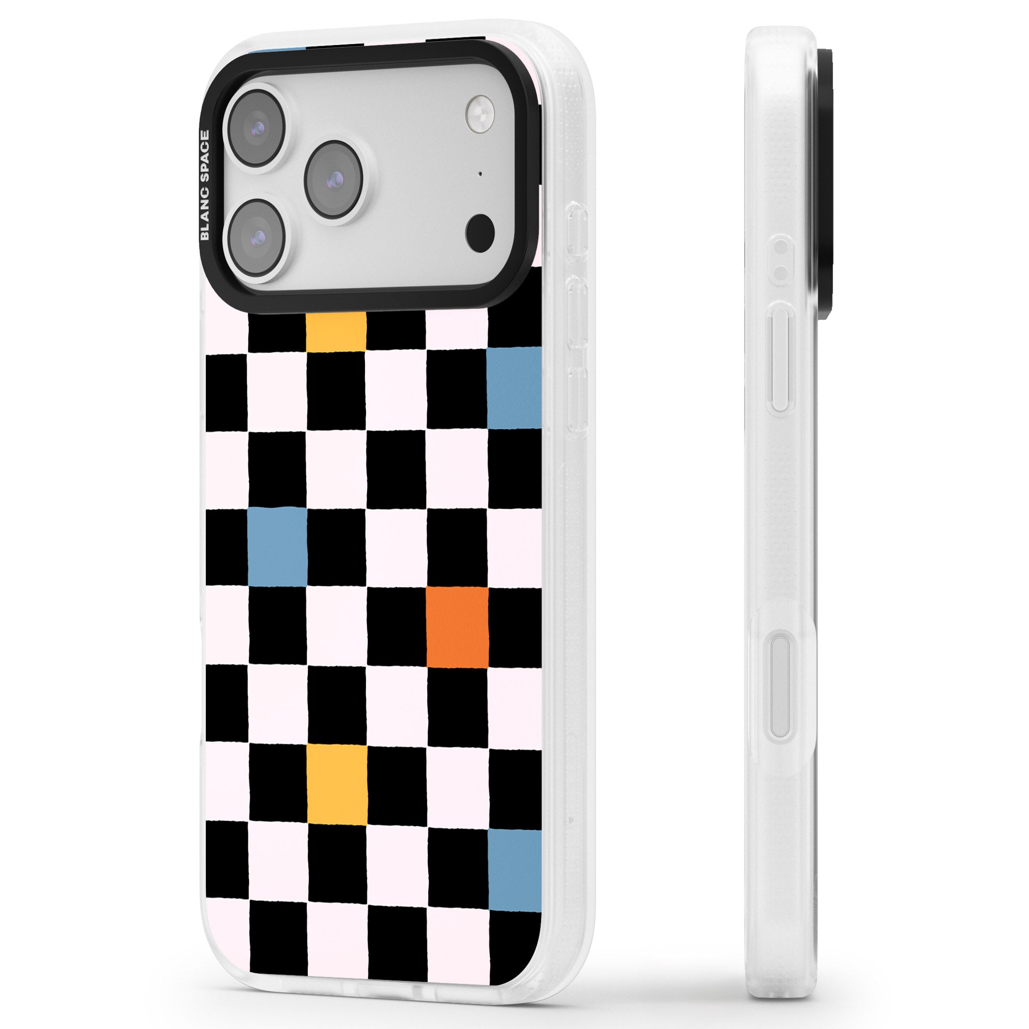 Vibrant Retro Checkered iPhone 17 Pro Impact Air Clear Phone Case Side Profile