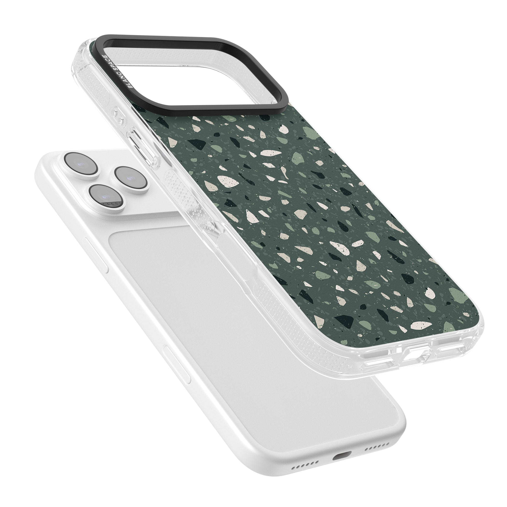 Green & Cream Terrazzo Pattern iPhone 17 Pro Impact Air Clear Phone Case Colours