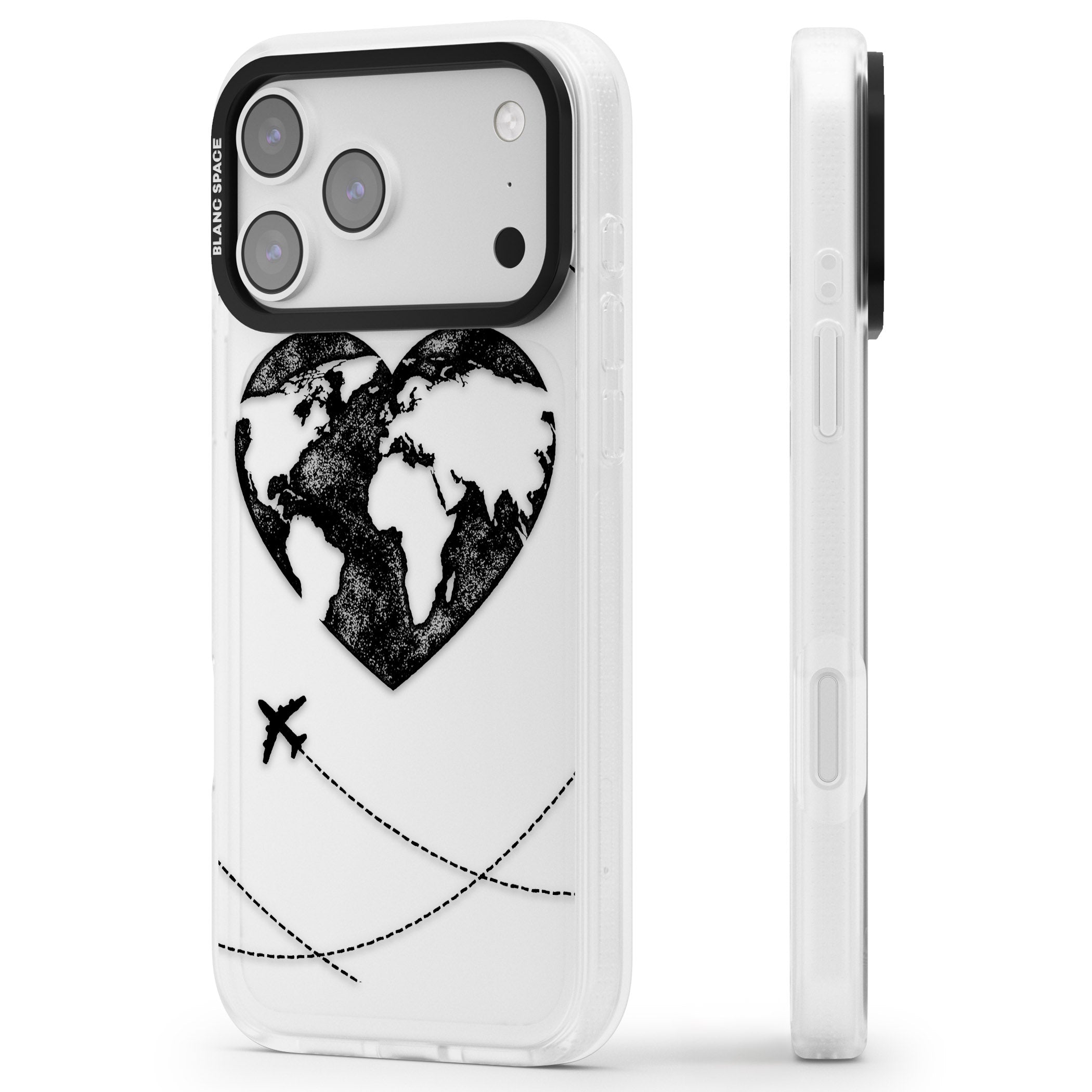 Globe Heart iPhone 17 Pro Impact Air Clear Phone Case Side Profile