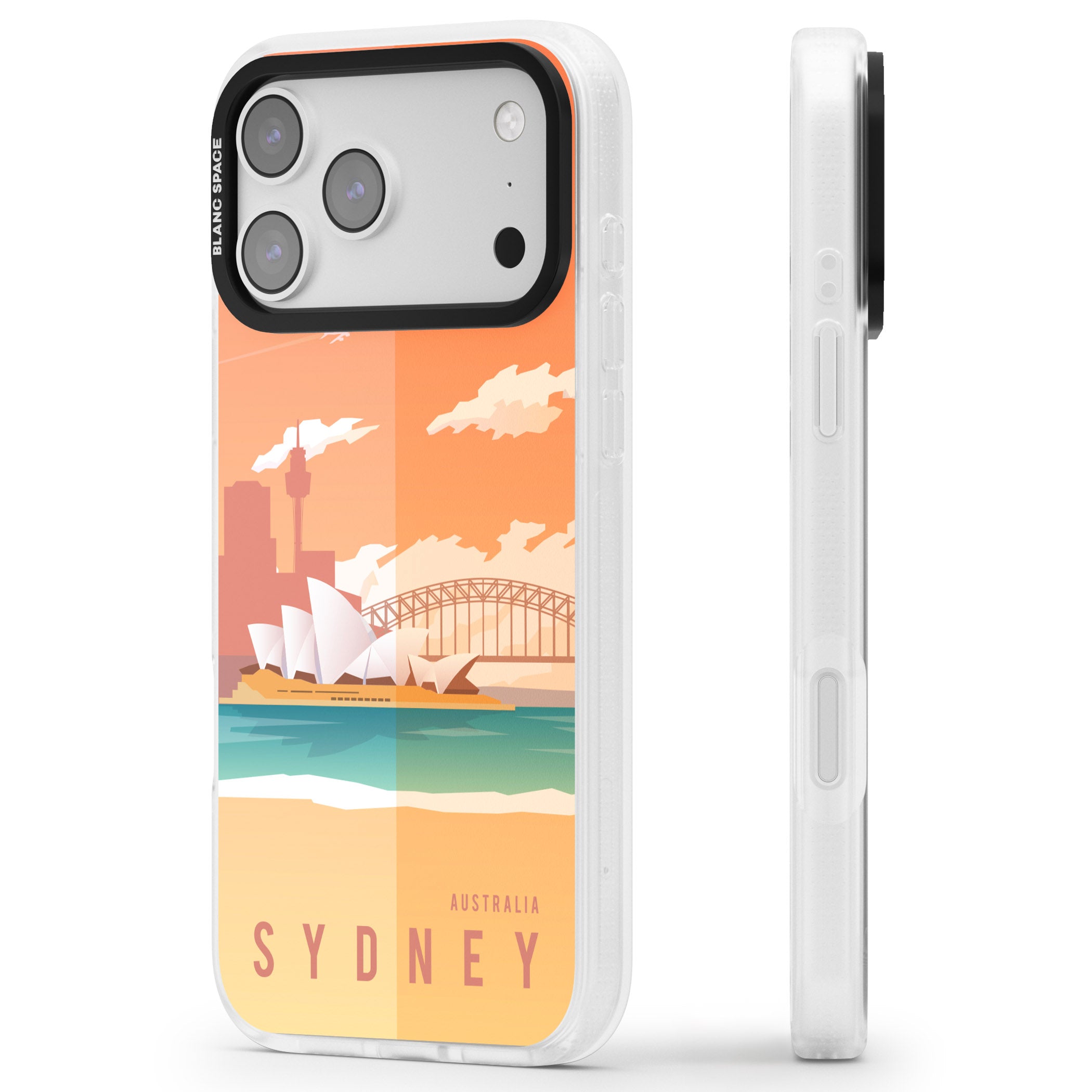 Vintage Travel Poster Sydney iPhone 17 Pro Impact Air Clear Phone Case Side Profile
