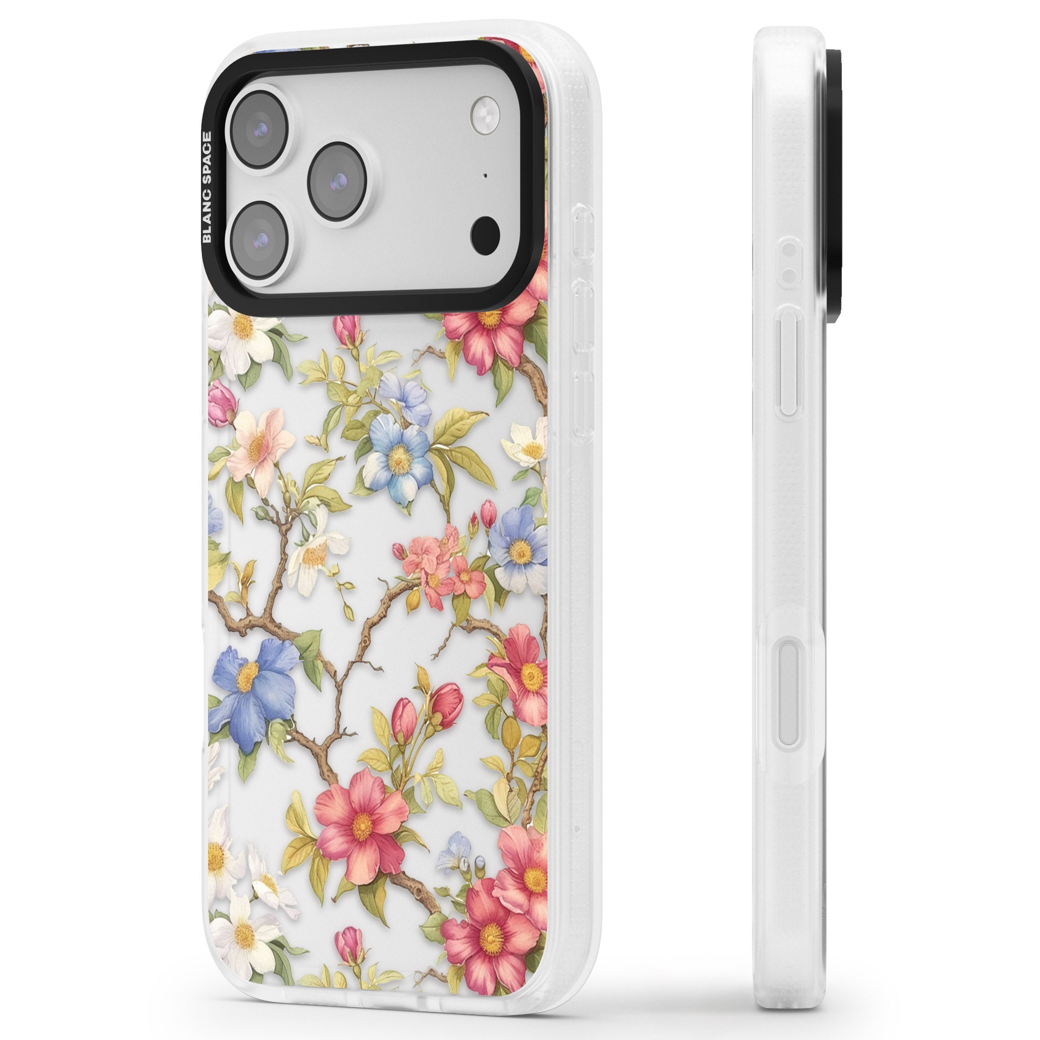 Vintage Vines & Flowers iPhone 17 Pro Impact Air Clear Phone Case Side Profile