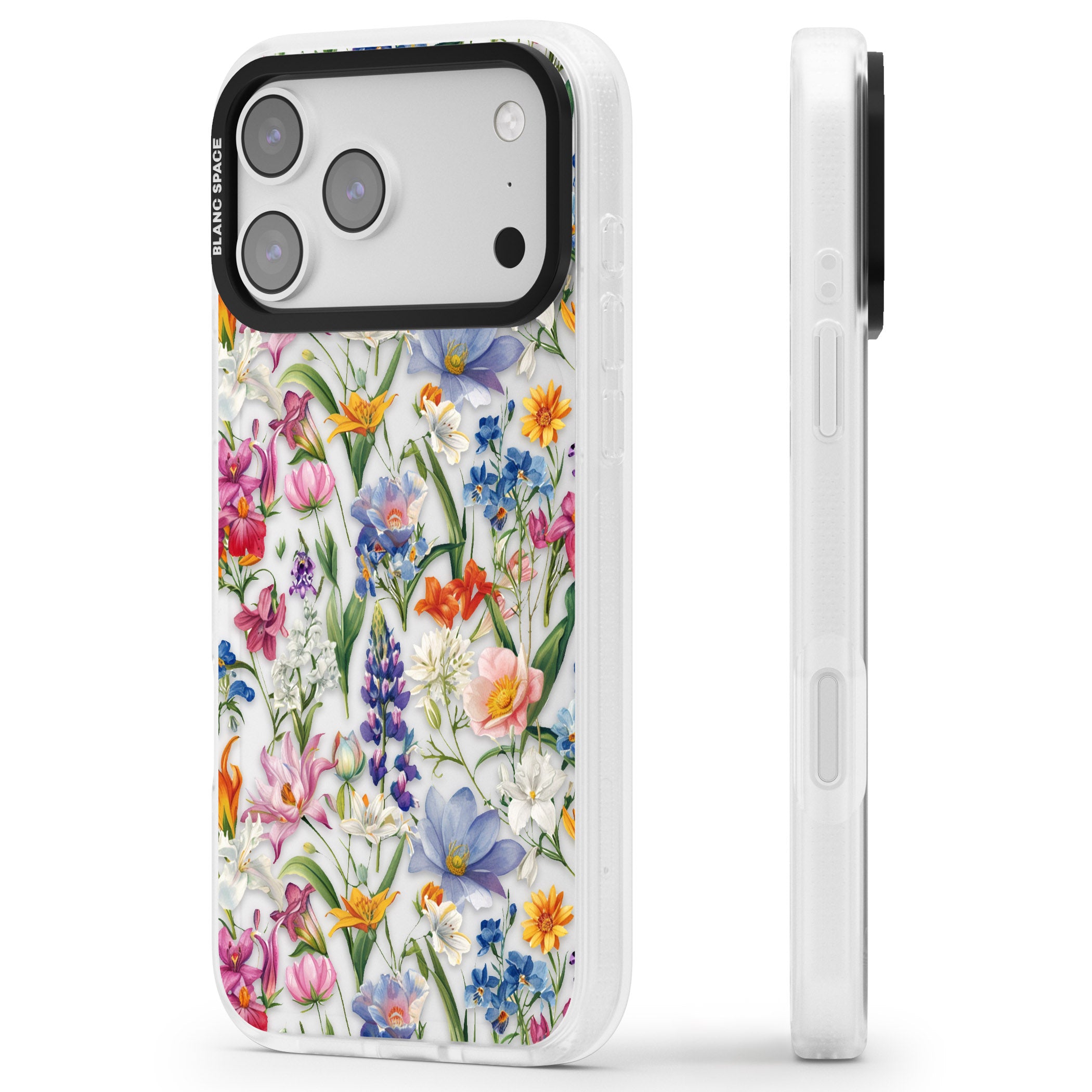 Vintage Wildflowers iPhone 17 Pro Impact Air Clear Phone Case Side Profile