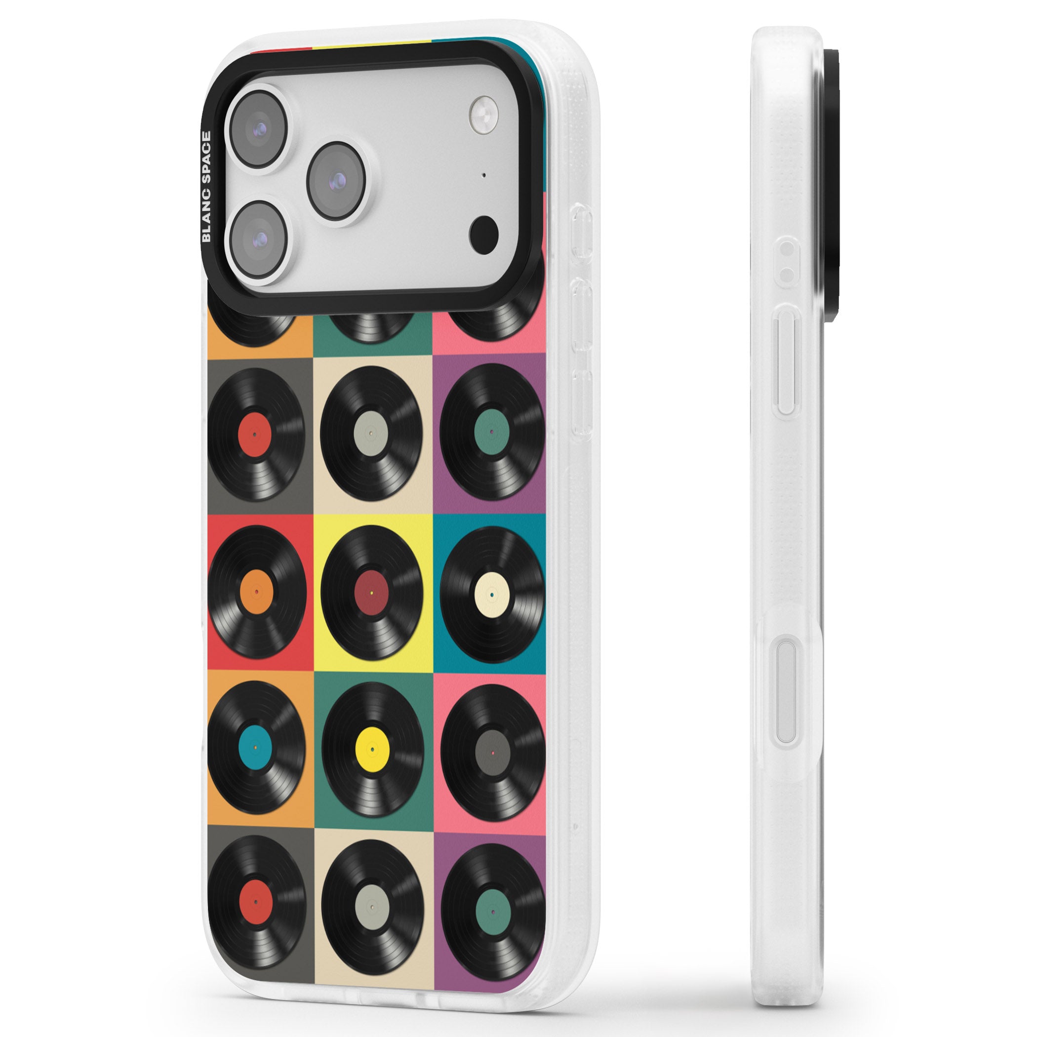 Vinyl Record Pattern iPhone 17 Pro Impact Air Clear Phone Case Side Profile
