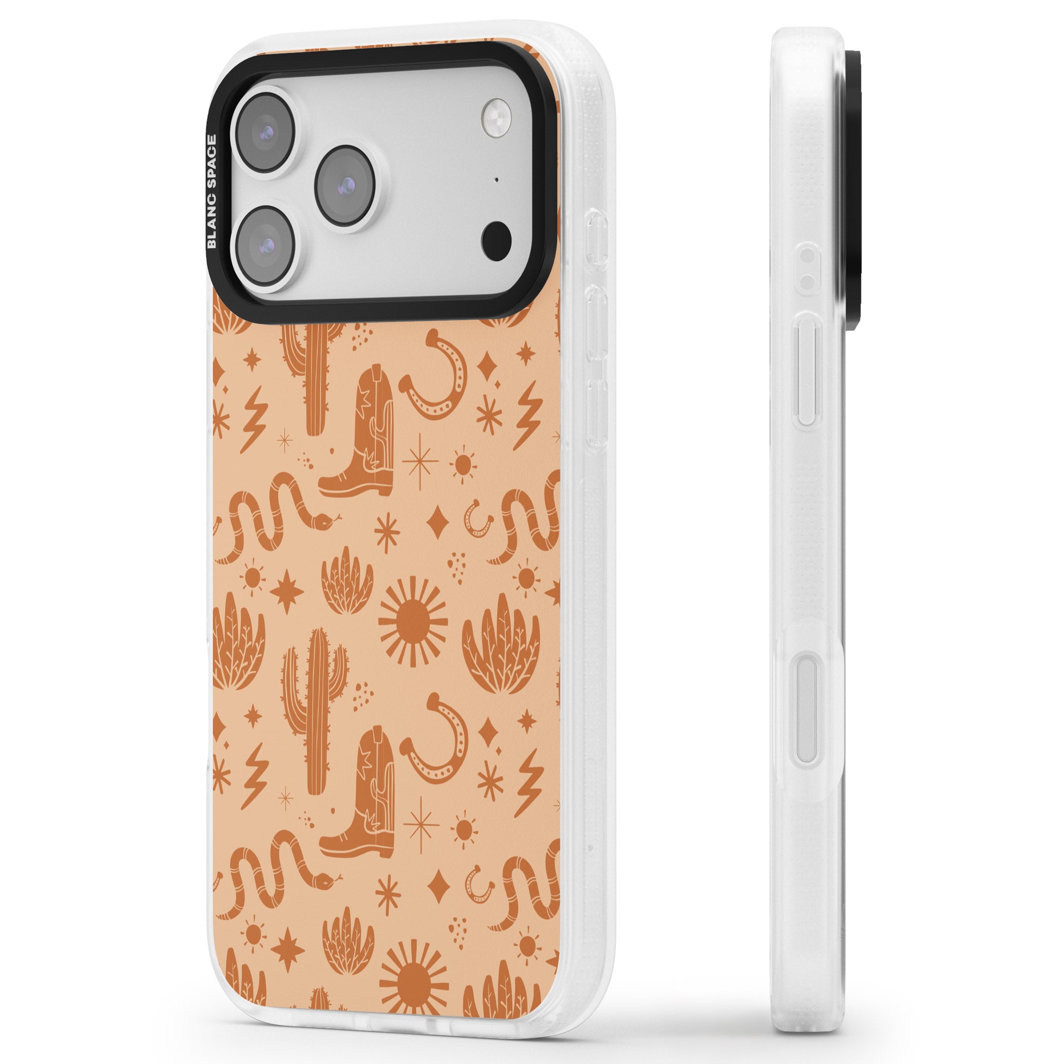 Wild West Pattern iPhone 17 Pro Impact Air Clear Phone Case Side Profile