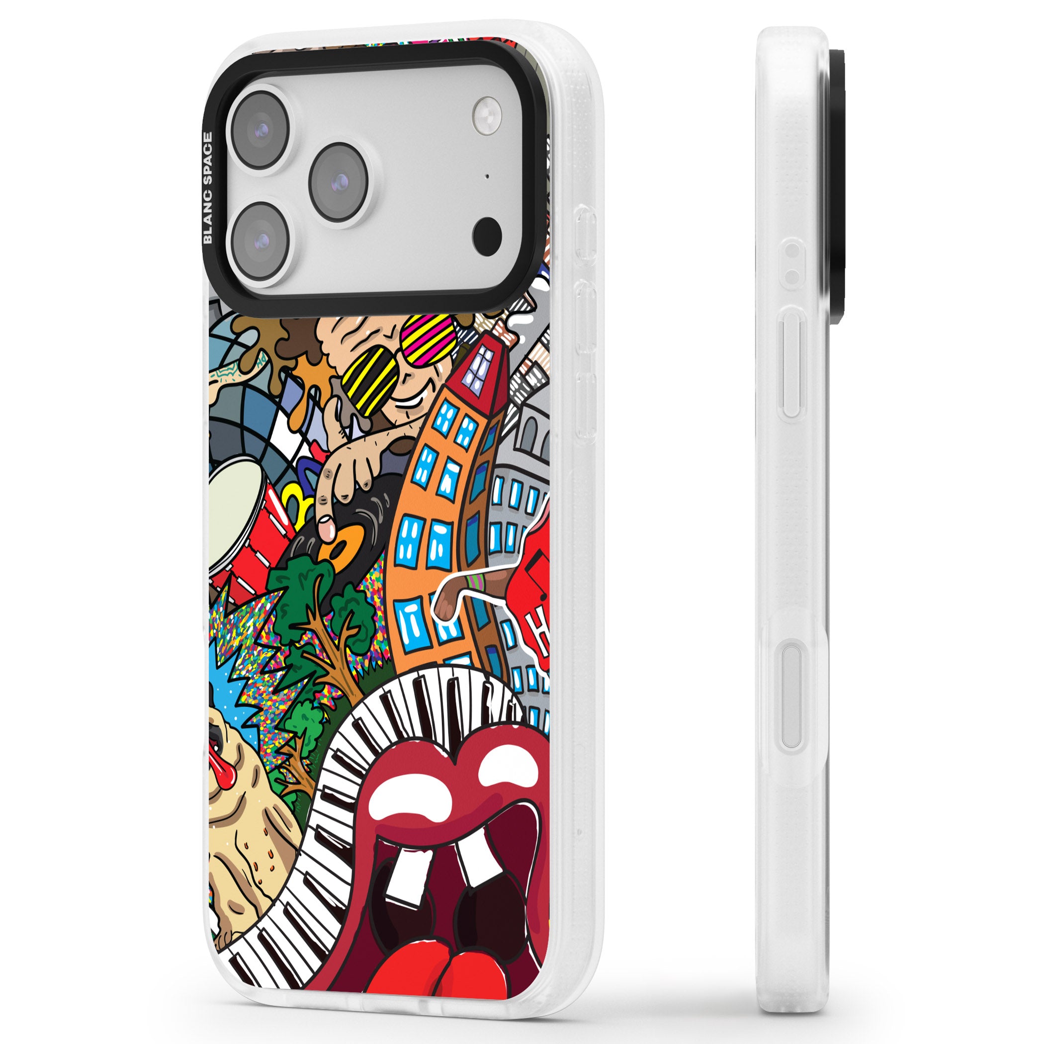 Funky Music City iPhone 17 Pro Impact Air Clear Phone Case Side Profile