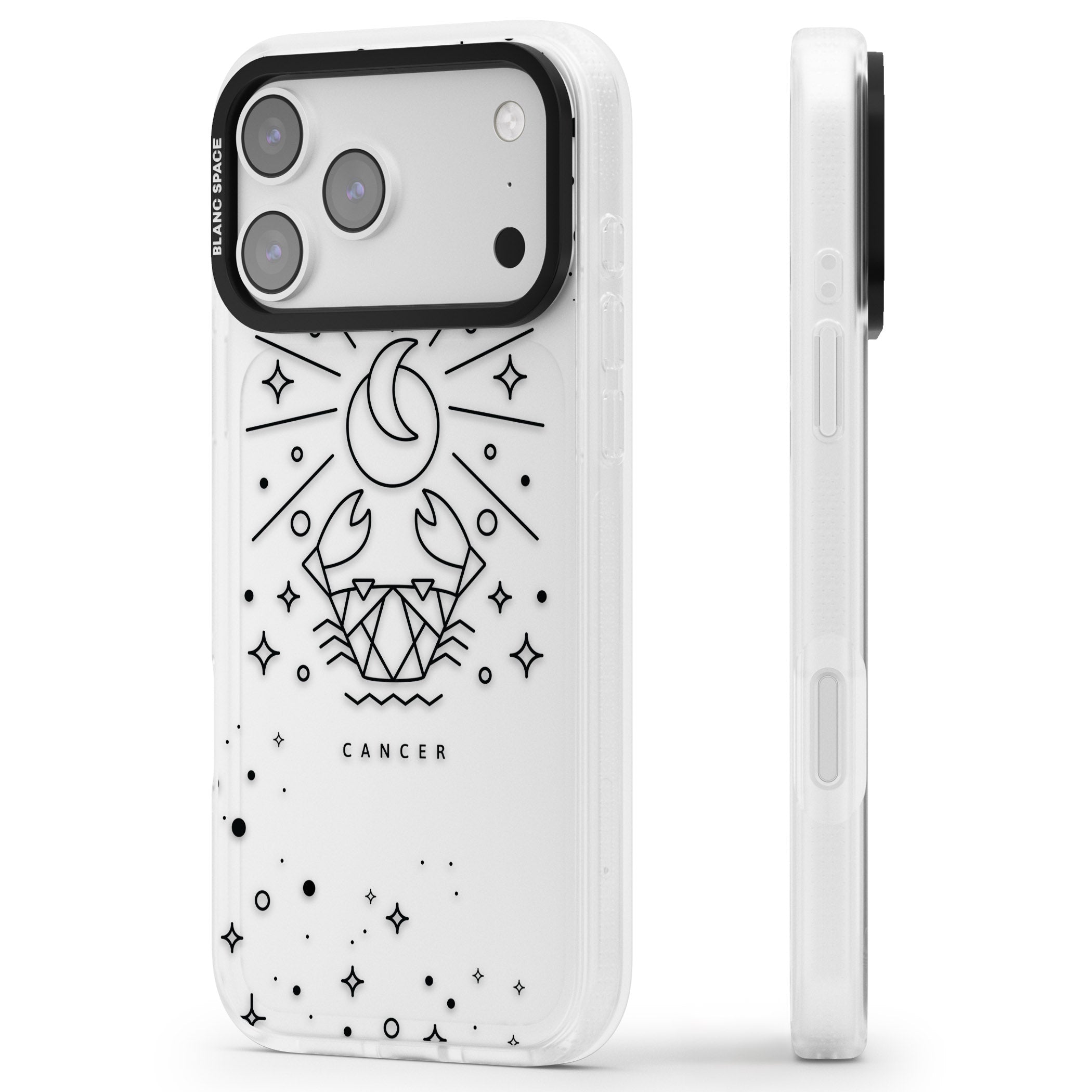 Zodiac Cancer Moon iPhone 17 Pro Impact Air Clear Phone Case Side Profile