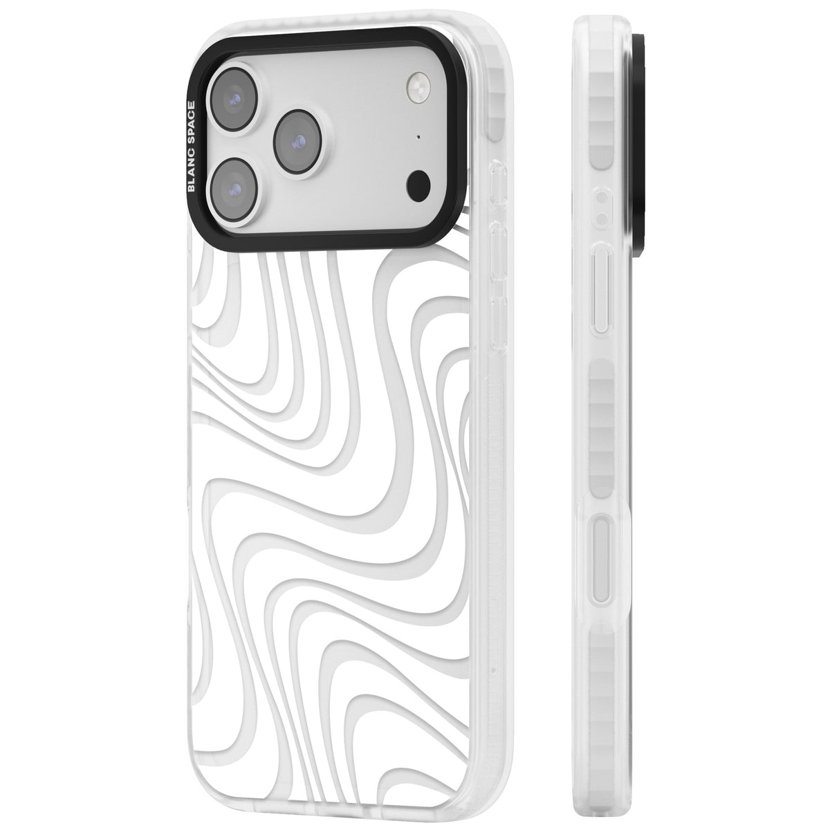 White Abstract Waves iPhone 17 Pro Max Impact Clear Phone Case side