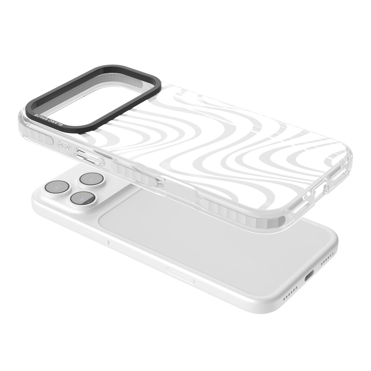 White Abstract Waves iPhone 17 Pro Max Impact Clear Phone Case angled