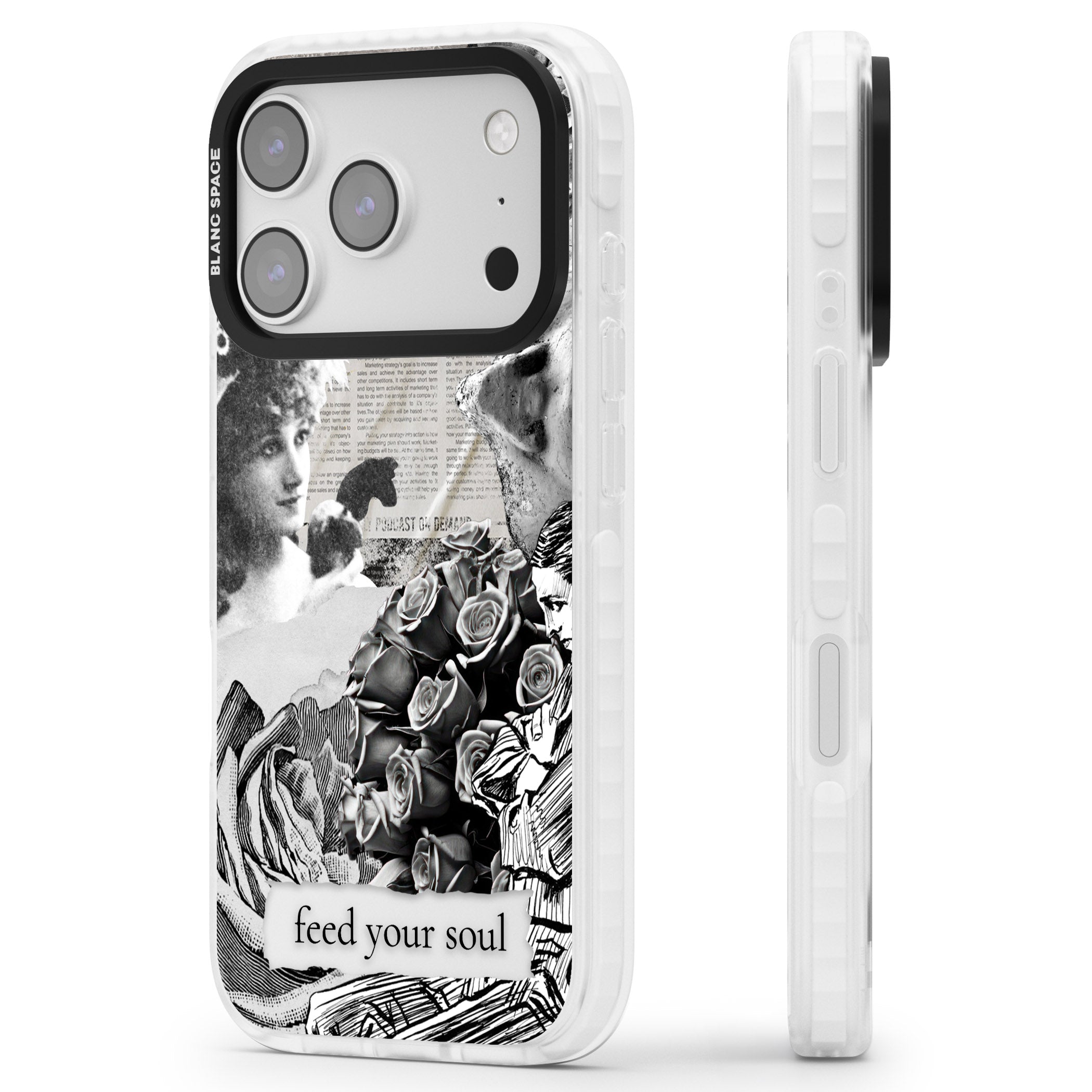 Feed Your Soul iPhone 17 Pro Impact Clear Phone Case Side Profile