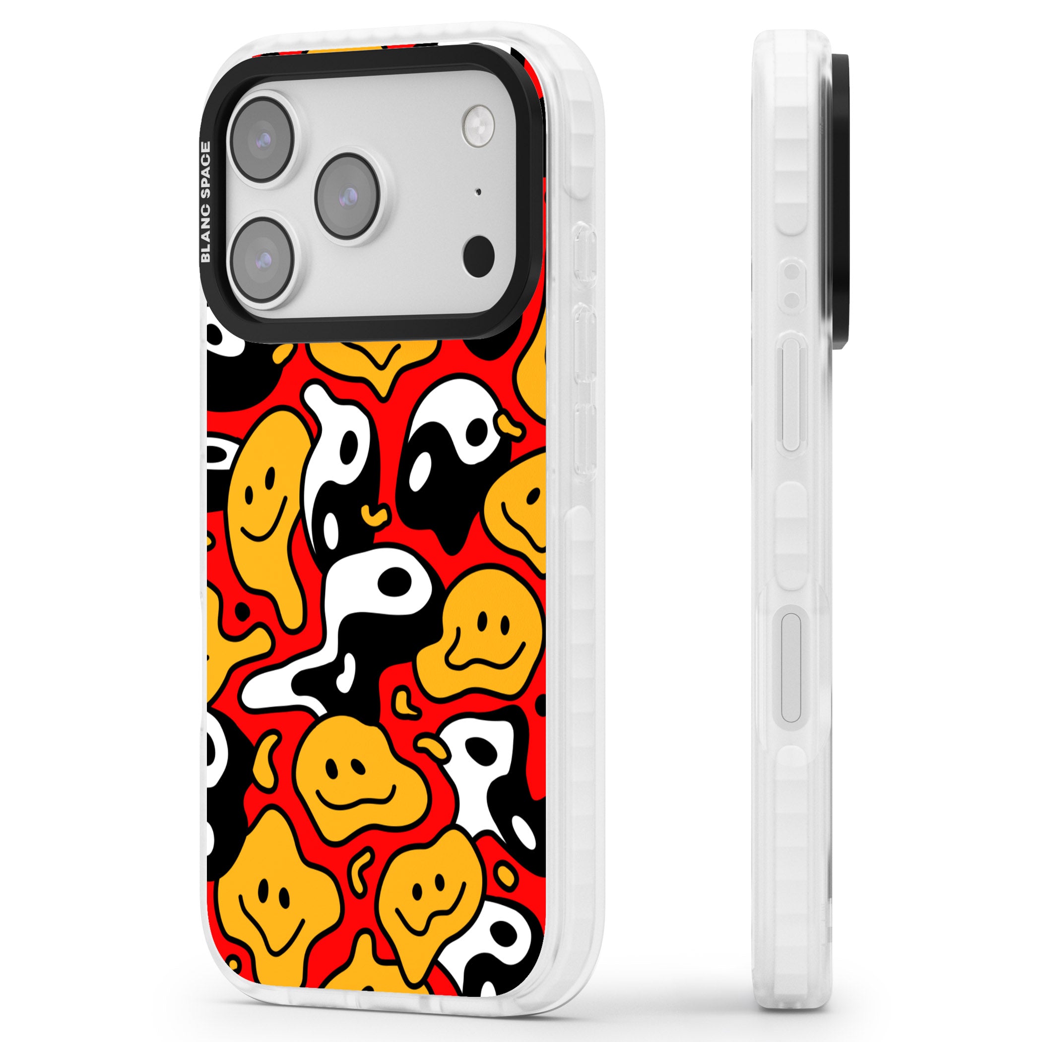 Yin Yang Acid Face iPhone 17 Pro Impact Clear Phone Case Side Profile