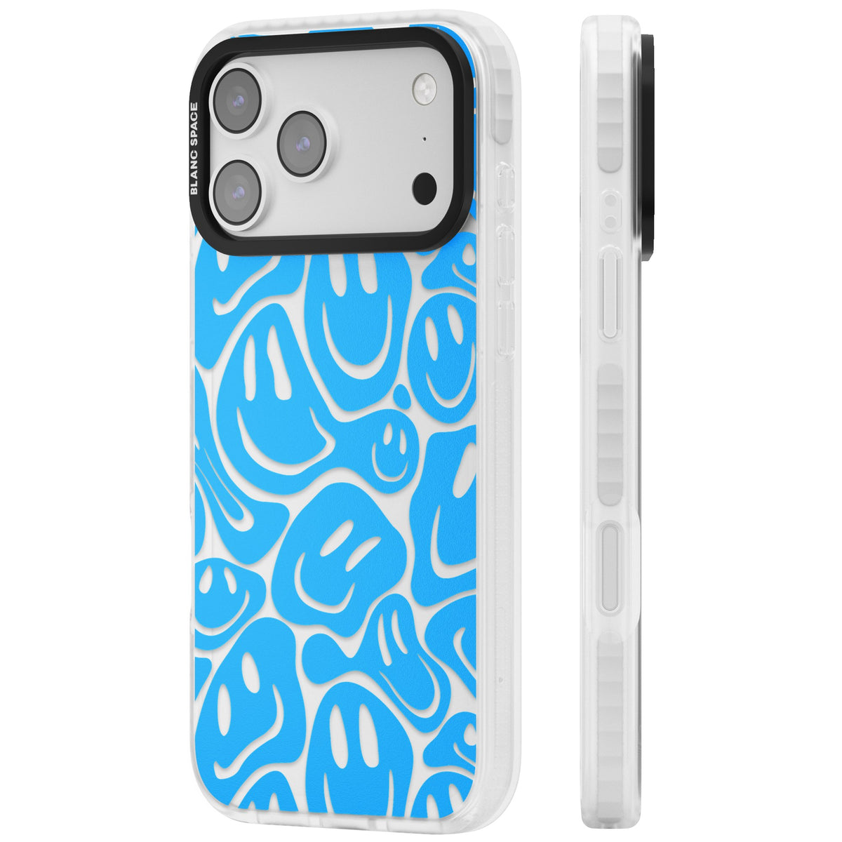 Blue Acid Faces iPhone 17 Pro Max Impact Clear Phone Case side