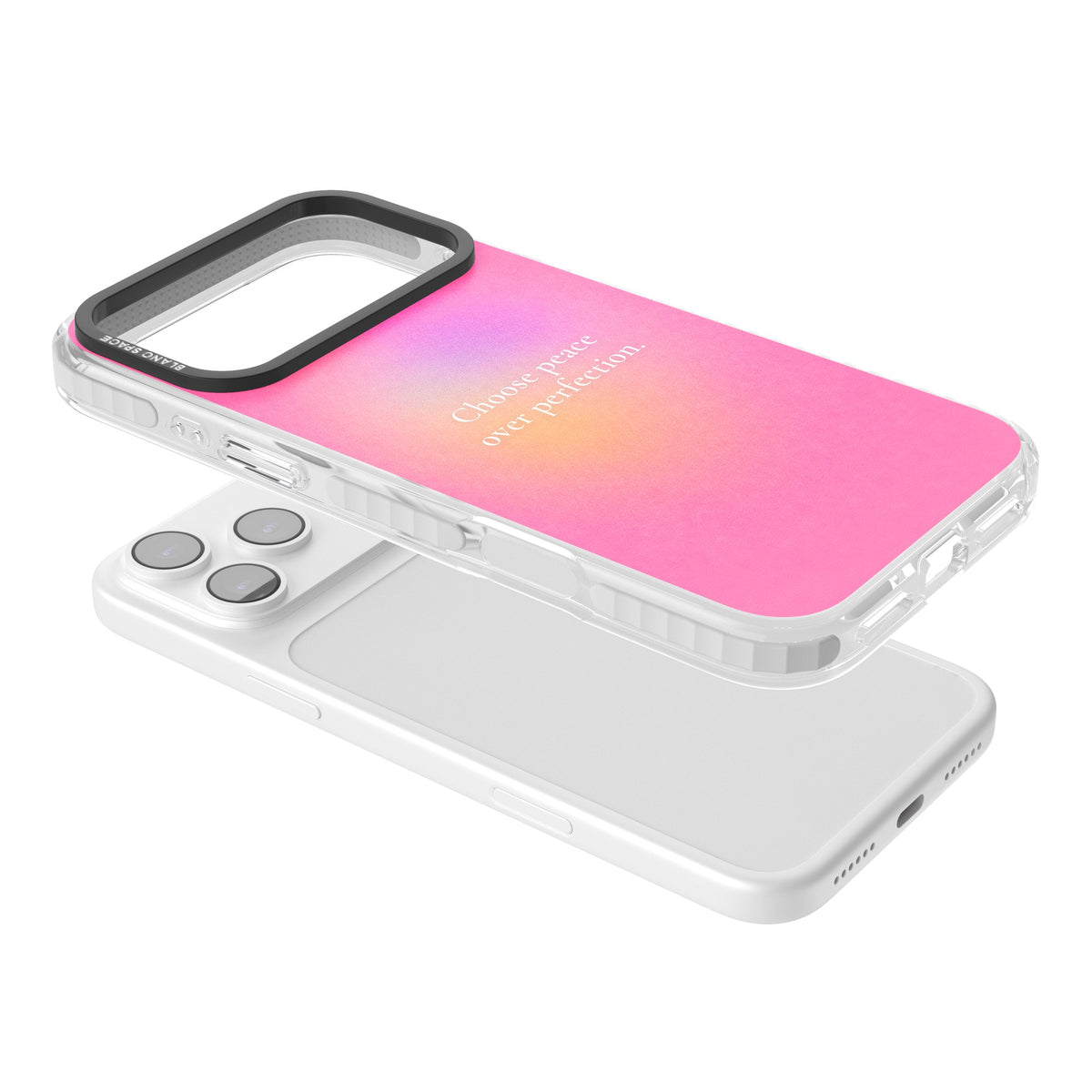Peace Over Perfection iPhone 17 Pro Max Impact Clear Phone Case angled