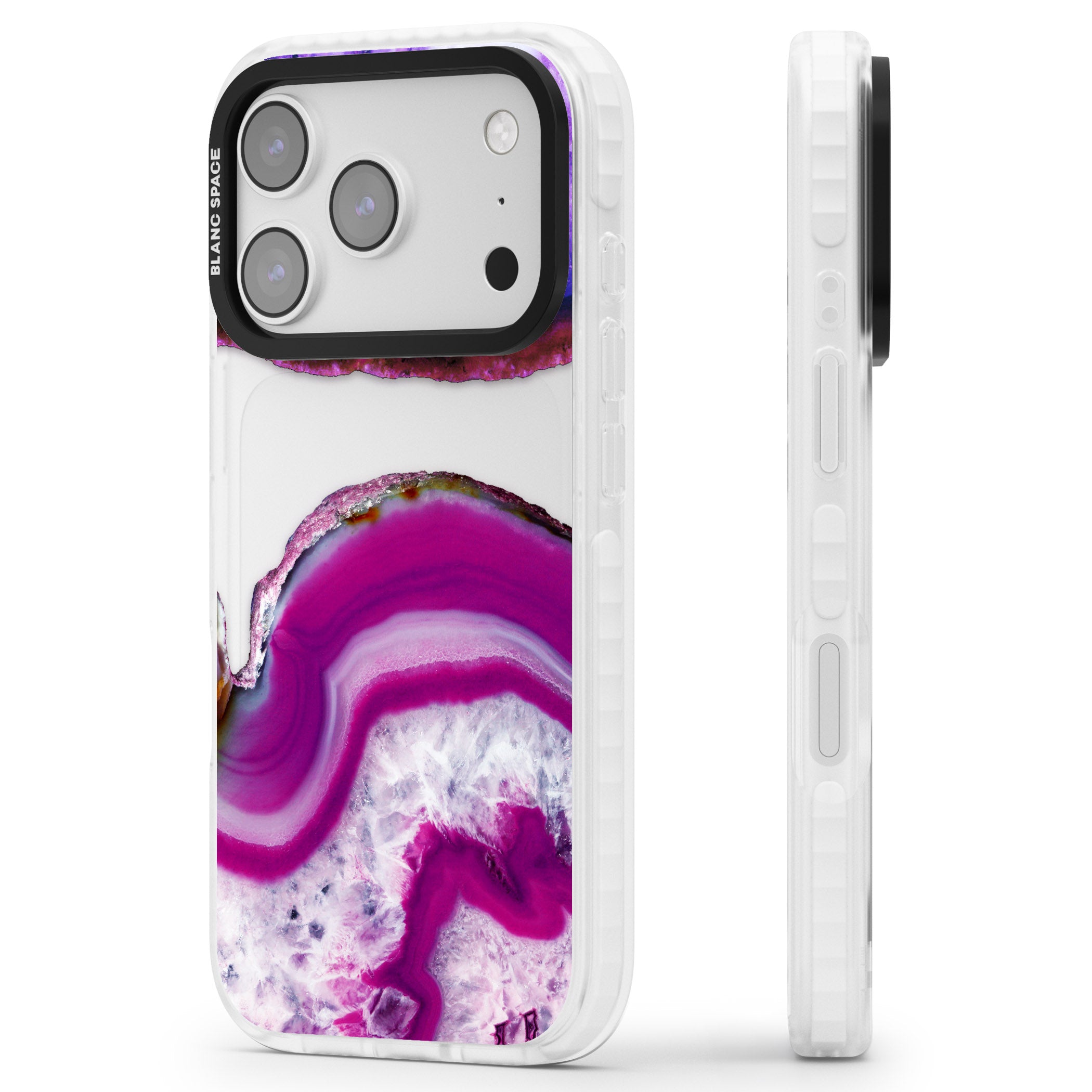 Amethyst Crystal Slice iPhone 17 Pro Impact Clear Phone Case Side Profile