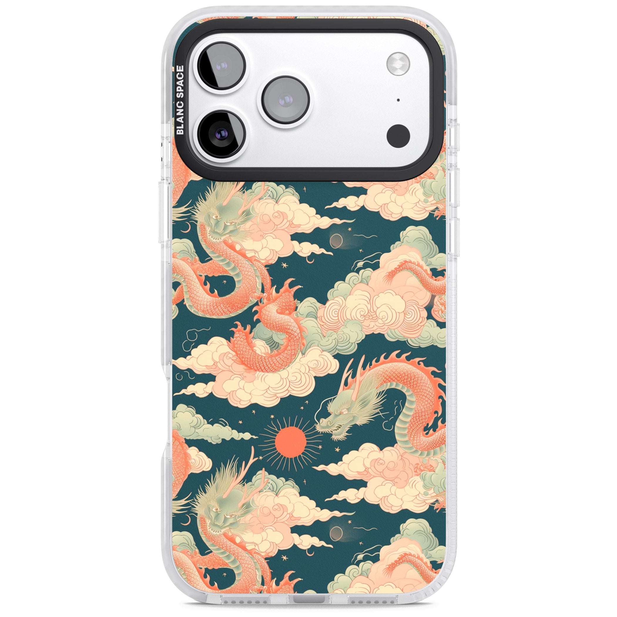 Chinese Dragons Clouds iPhone 17 Pro Impact Clear Phone Case