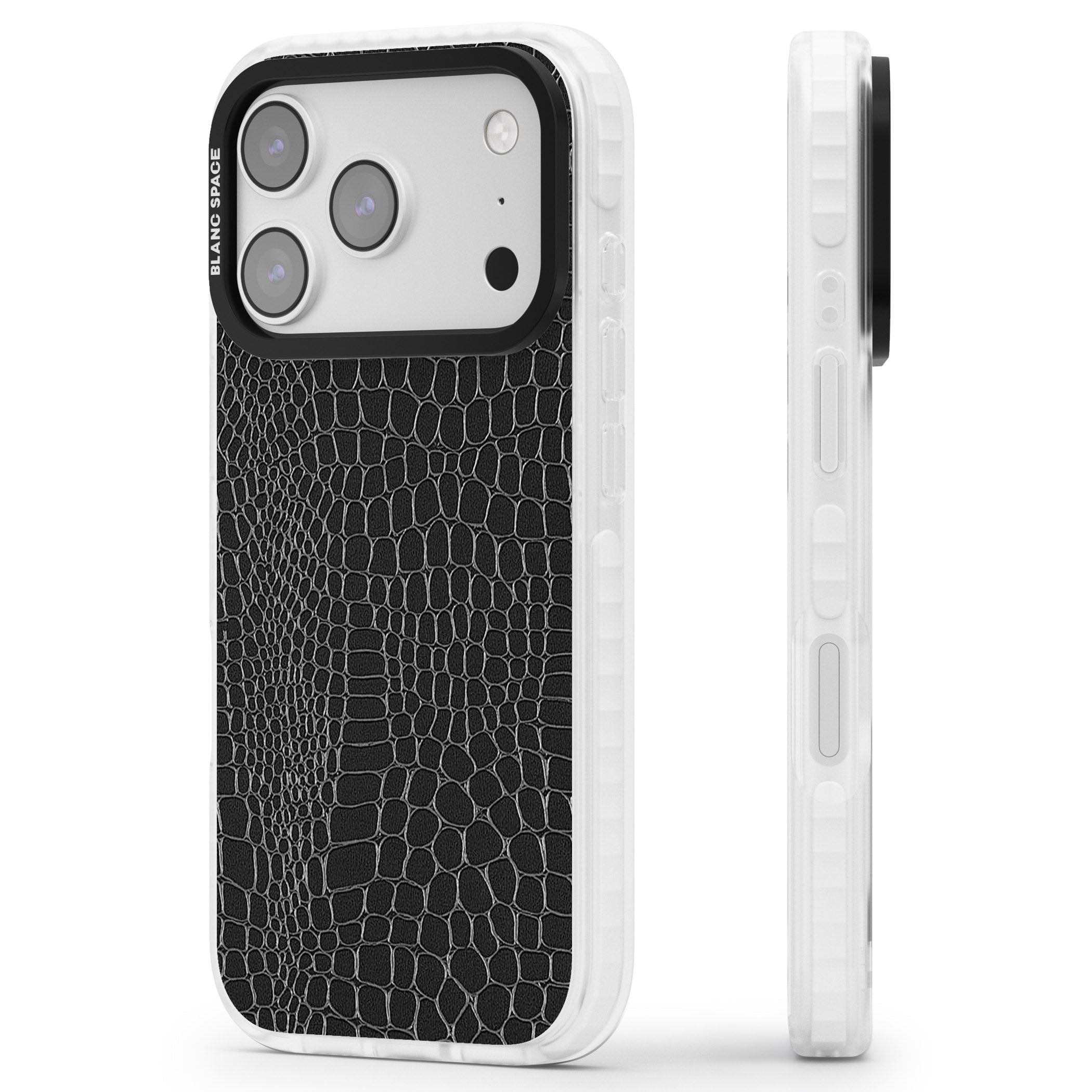 Black Snakeskin iPhone 17 Pro Max Impact Clear Phone Case Side Profile