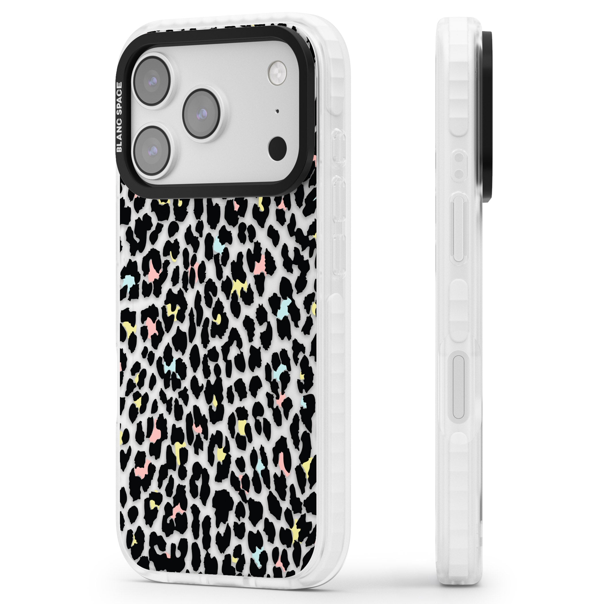 Pastel Leopard Print iPhone 17 Pro Impact Clear Phone Case Side Profile