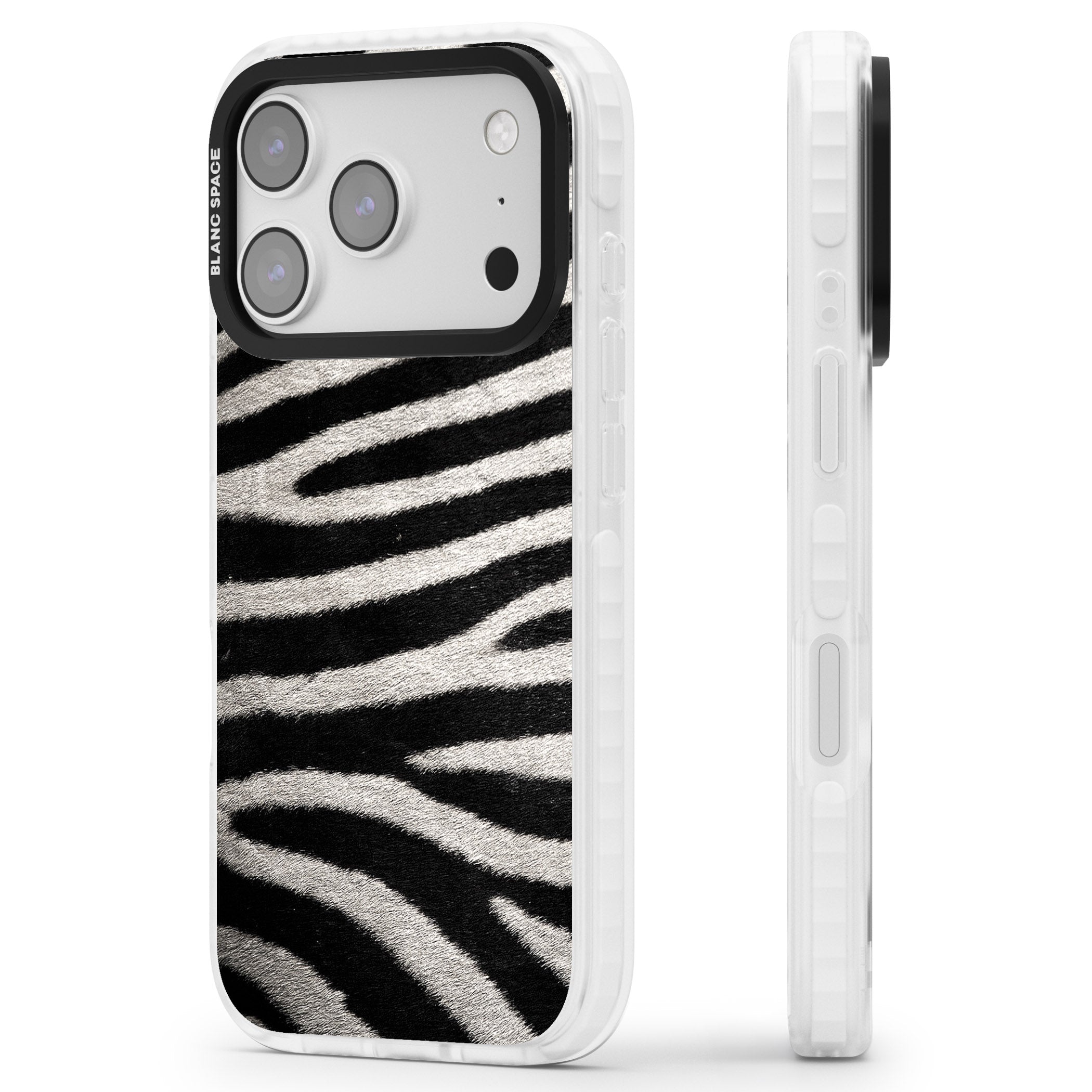 Zebra Print iPhone 17 Pro Max Impact Clear Phone Case Side Profile