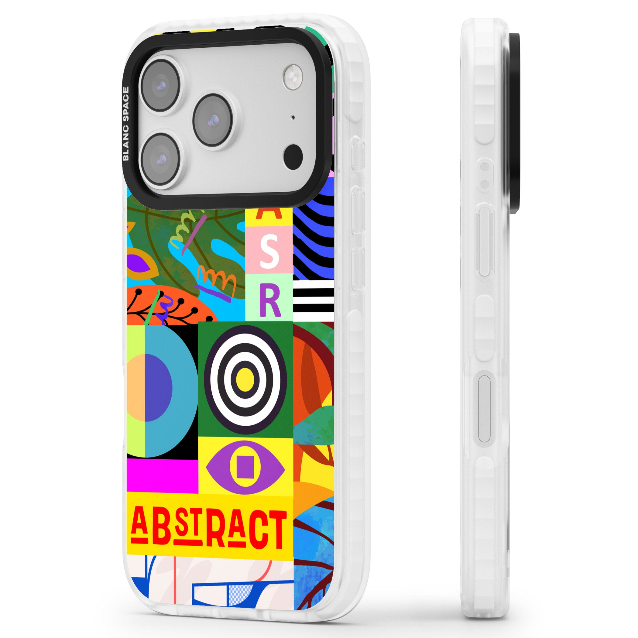 Abstract Pattern Patchwork iPhone 17 Pro Impact Clear Phone Case Side Profile