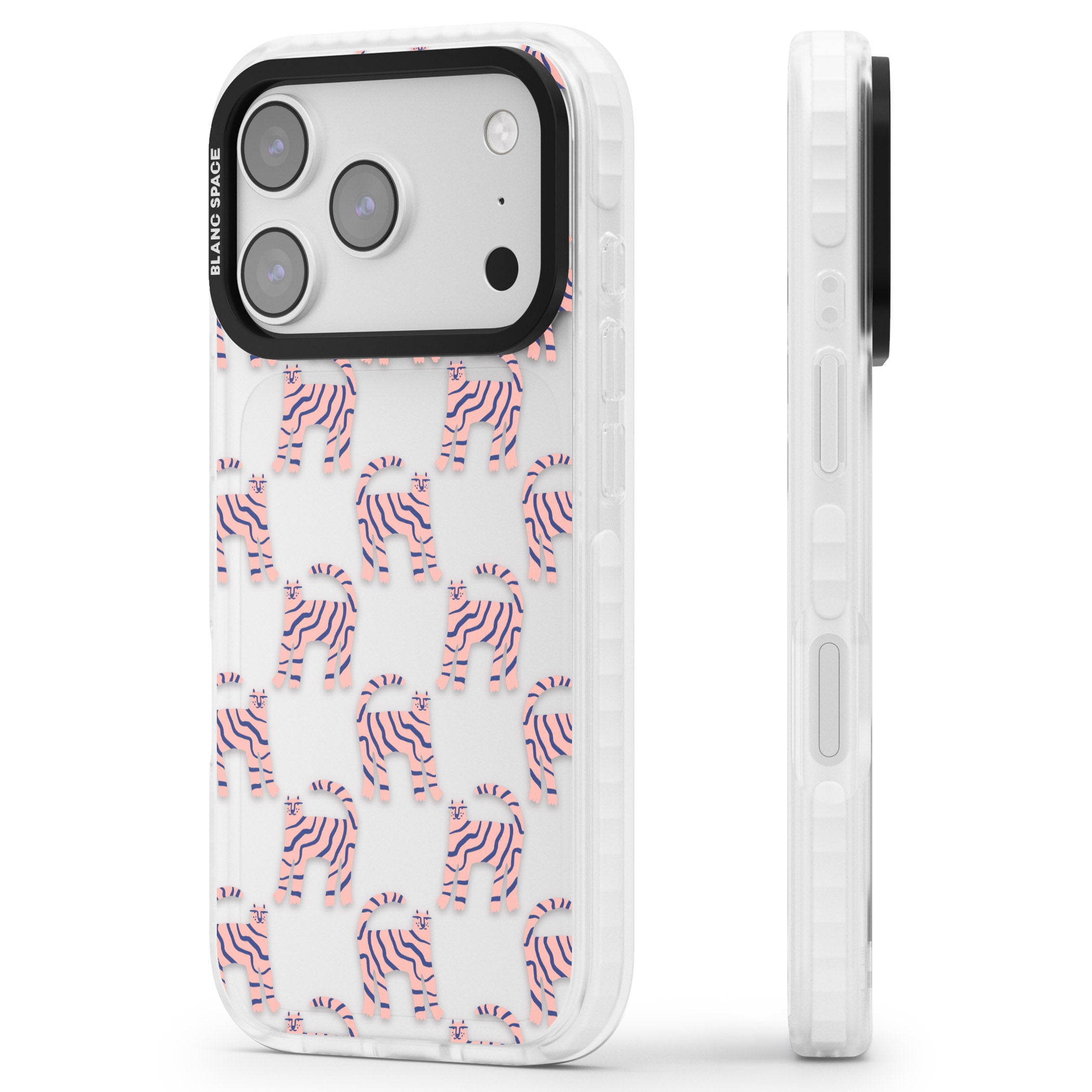 Pink And Blue Cat Pattern iPhone 17 Pro Impact Clear Phone Case Side Profile