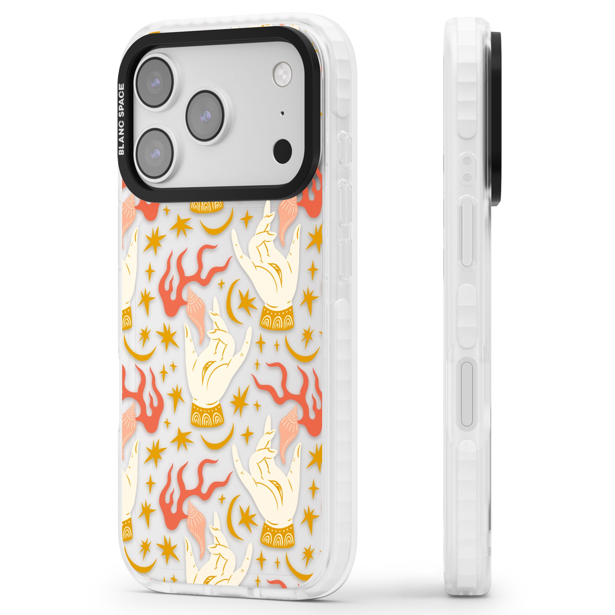 Hand Watcher Pattern iPhone 17 Pro Impact Clear Phone Case Side Profile