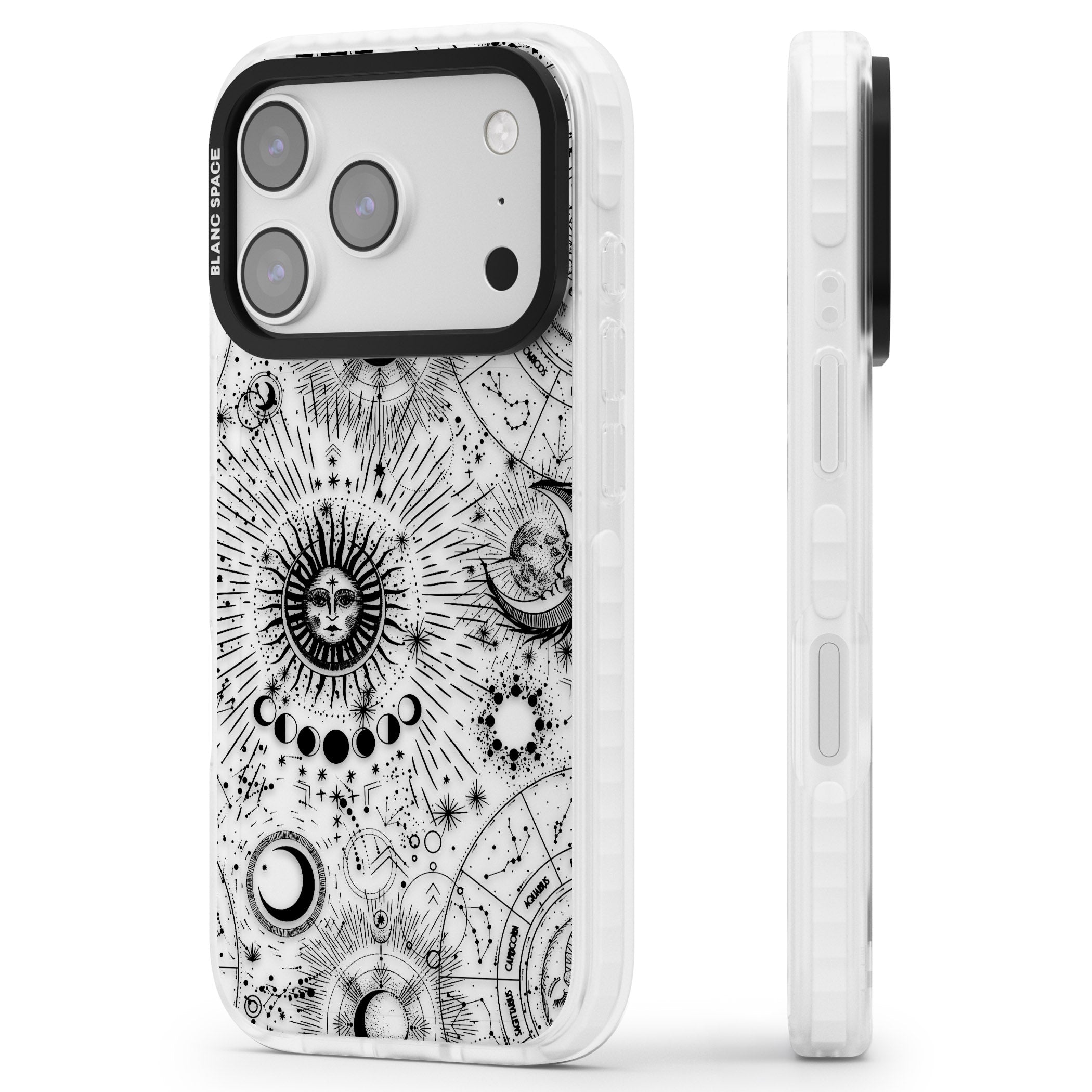 Suns & Zodiac Solar Chart iPhone 17 Pro Impact Clear Phone Case Side Profile