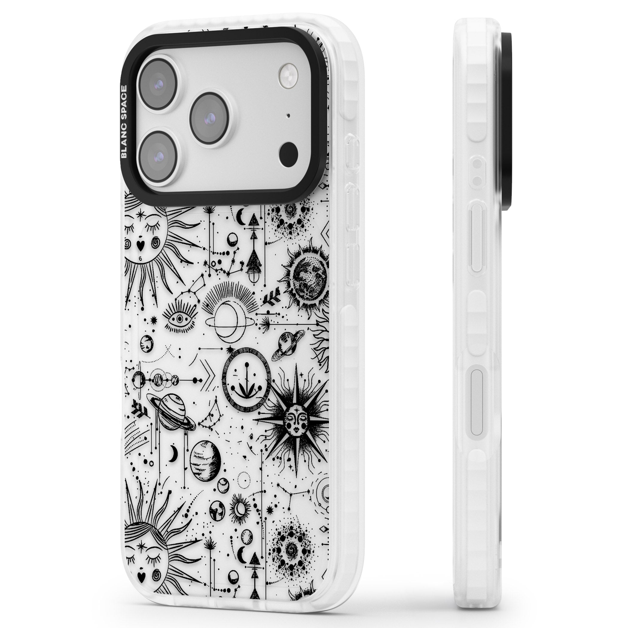 Cosmic Zodiac iPhone 17 Pro Impact Clear Phone Case Side Profile