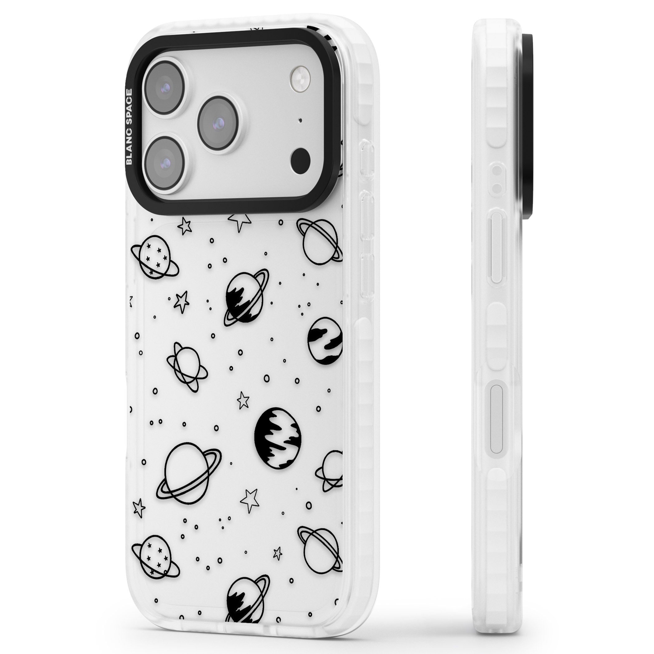 Cosmic Sketch Black Clear iPhone 17 Pro Impact Clear Phone Case Side Profile