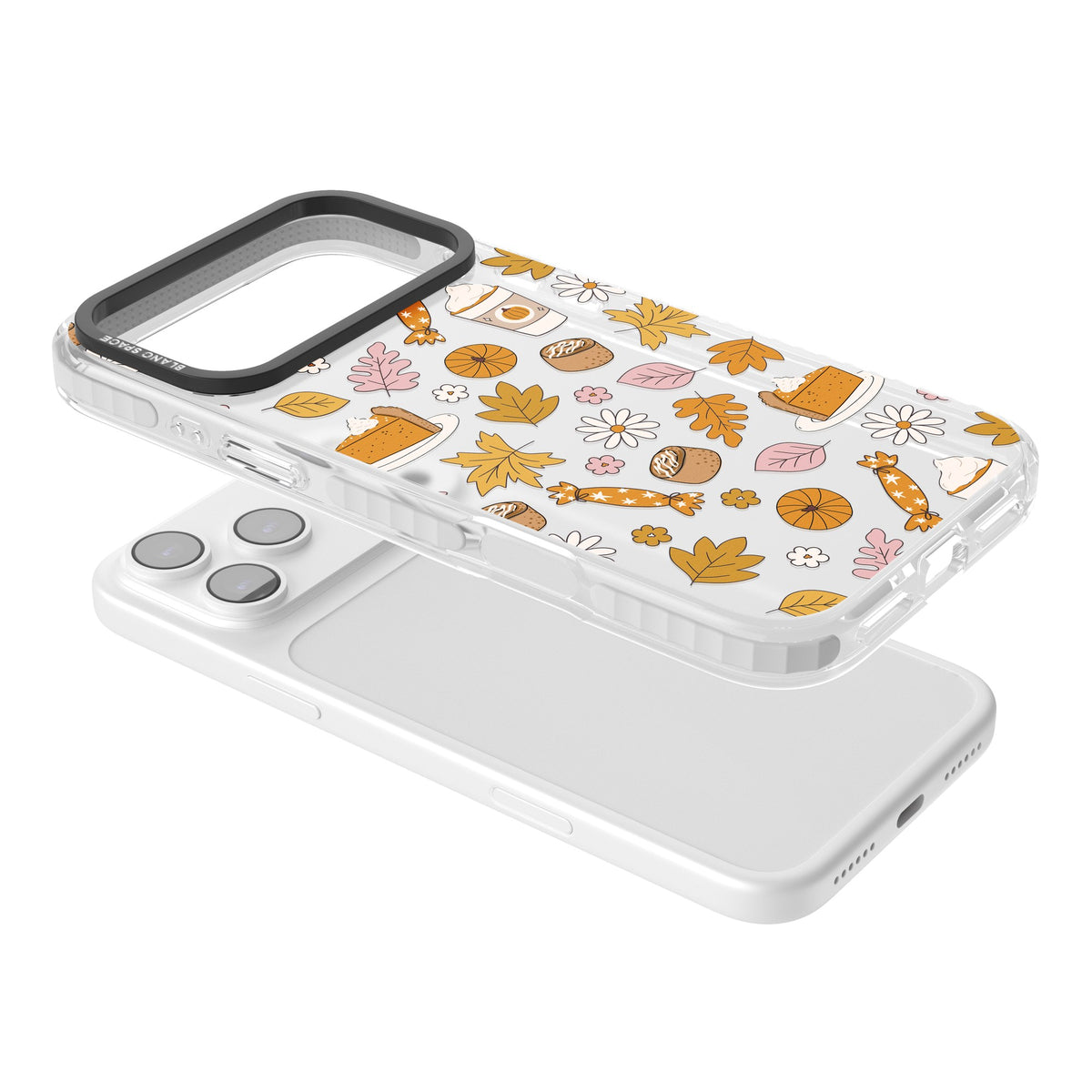 Pumpkin Spice iPhone 17 Pro Max Impact Clear Phone Case angled