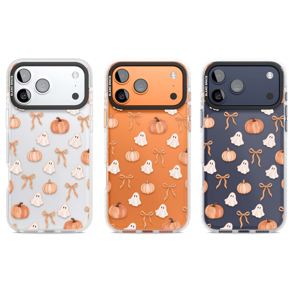 Bows, Ghosts & Pumpkins coquette iPhone case | Black Impact case for iPhone 17 Pro, iPhone 17 Pro Max
