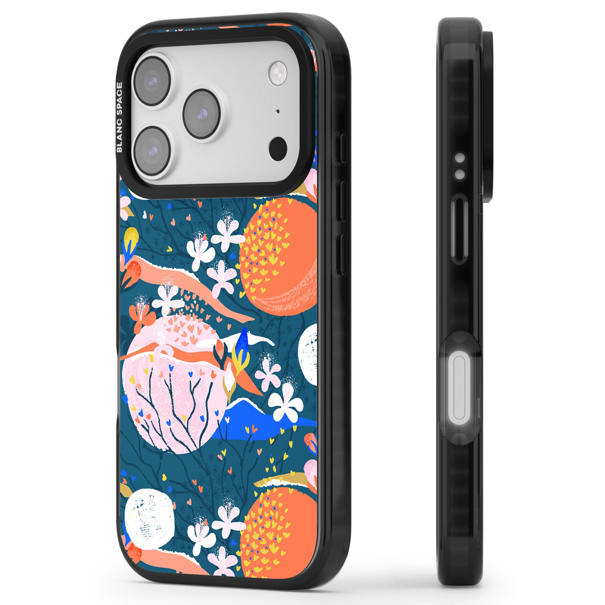 Vibrant Coral Pattern iPhone 17 Pro Impact Black Phone Case Side Profile