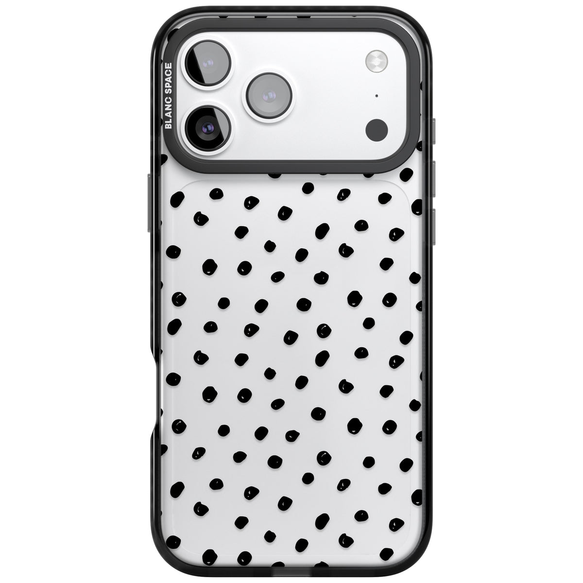 Messy Black Dot Pattern iPhone 17 Pro Max Impact Black Phone Case front