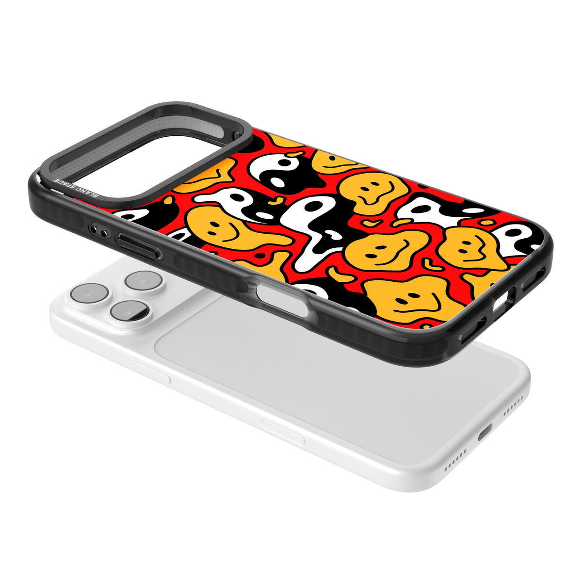 Yin Yang Acid Face iPhone 17 Pro Max Impact Black Phone Case angled