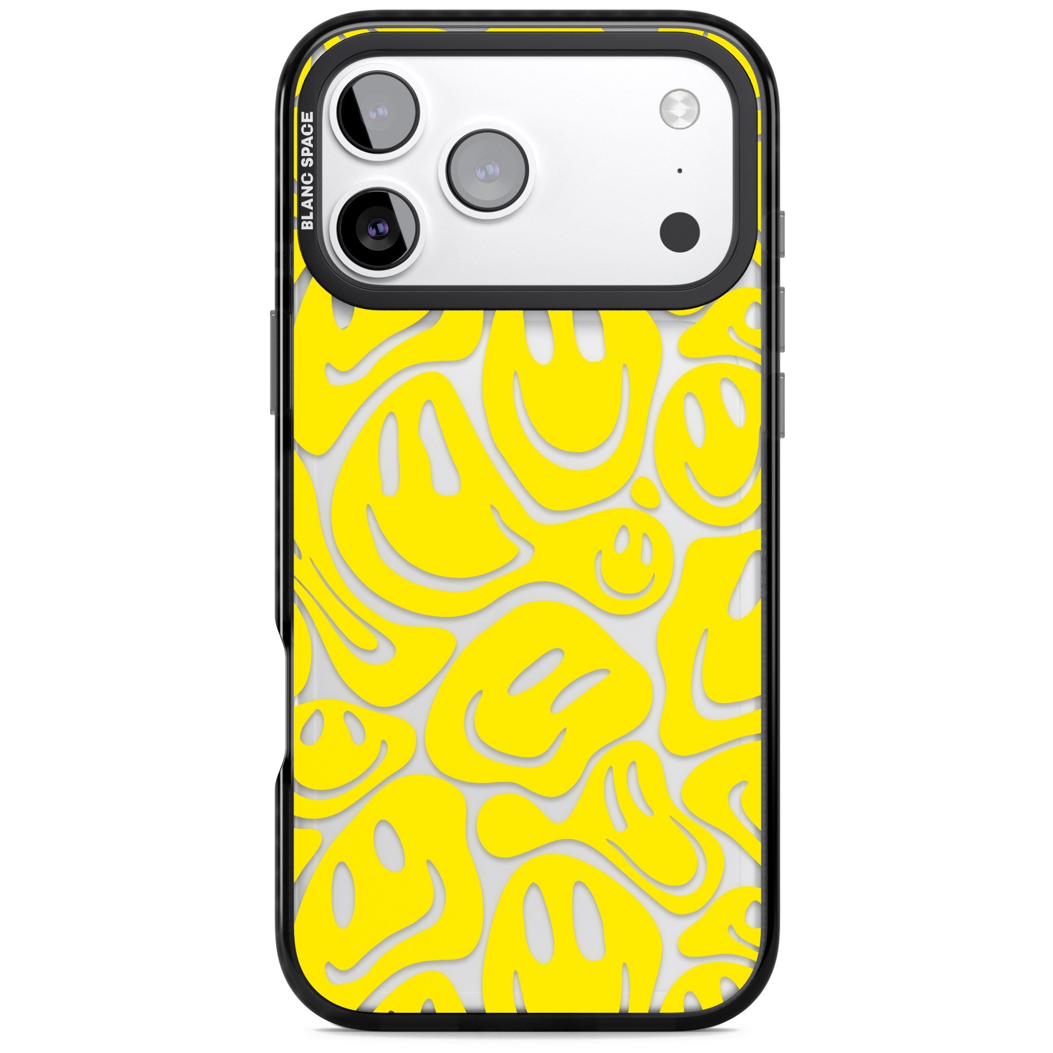 Yellow Acid Faces iPhone 17 Pro Impact Black Phone Case