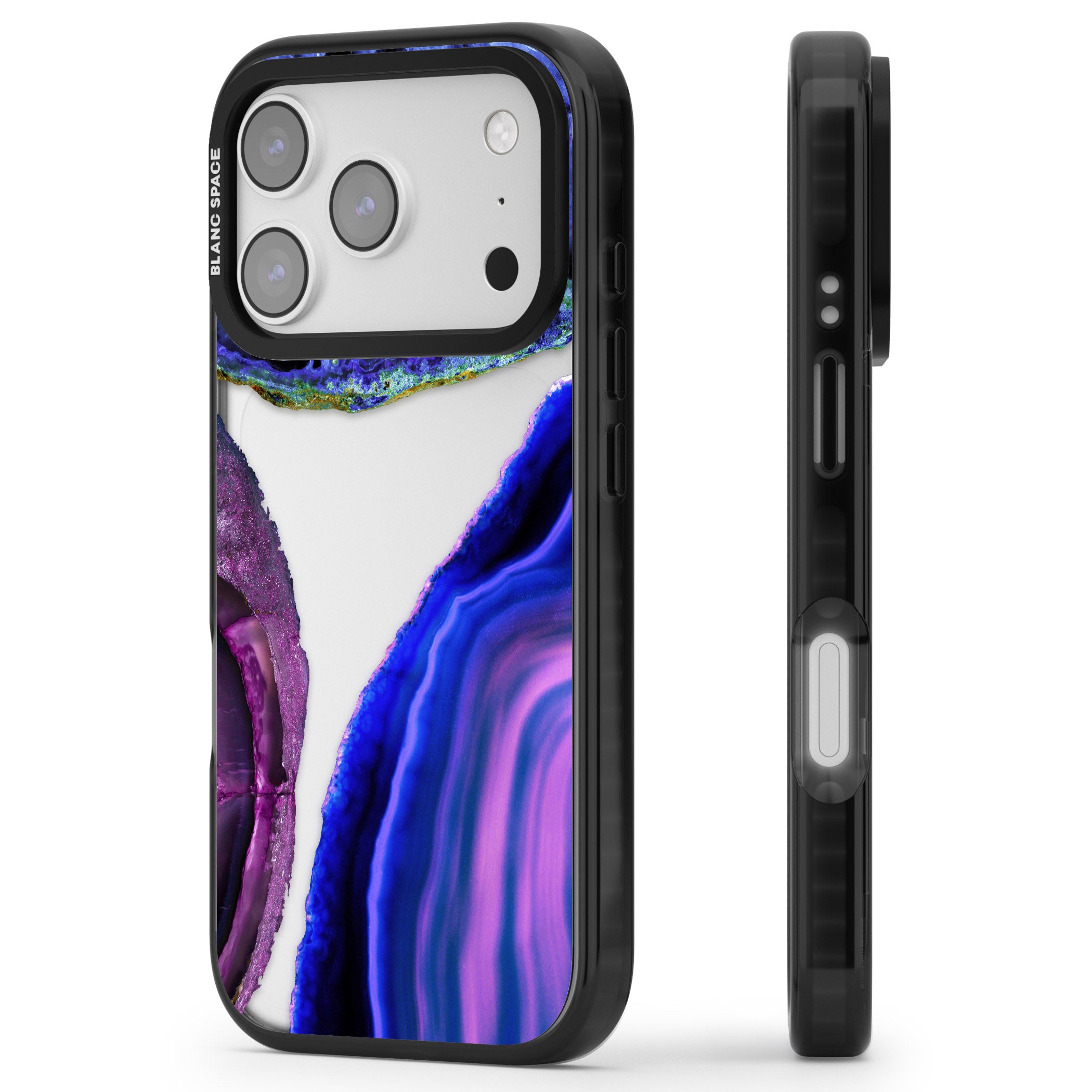 Violet Agate Slice iPhone 17 Pro Impact Black Phone Case Side Profile