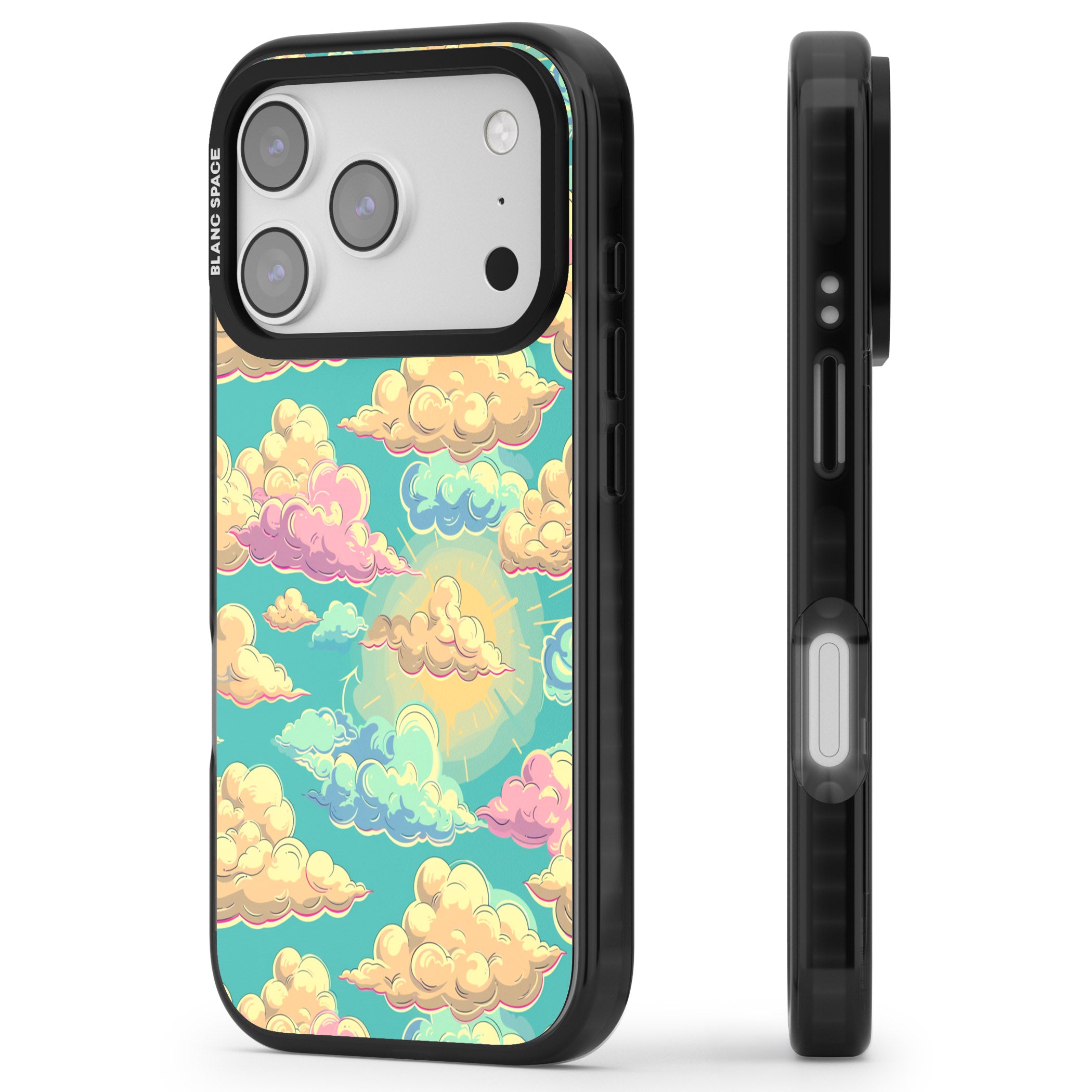 Pastel Clouds iPhone 17 Pro Impact Black Phone Case Side Profile
