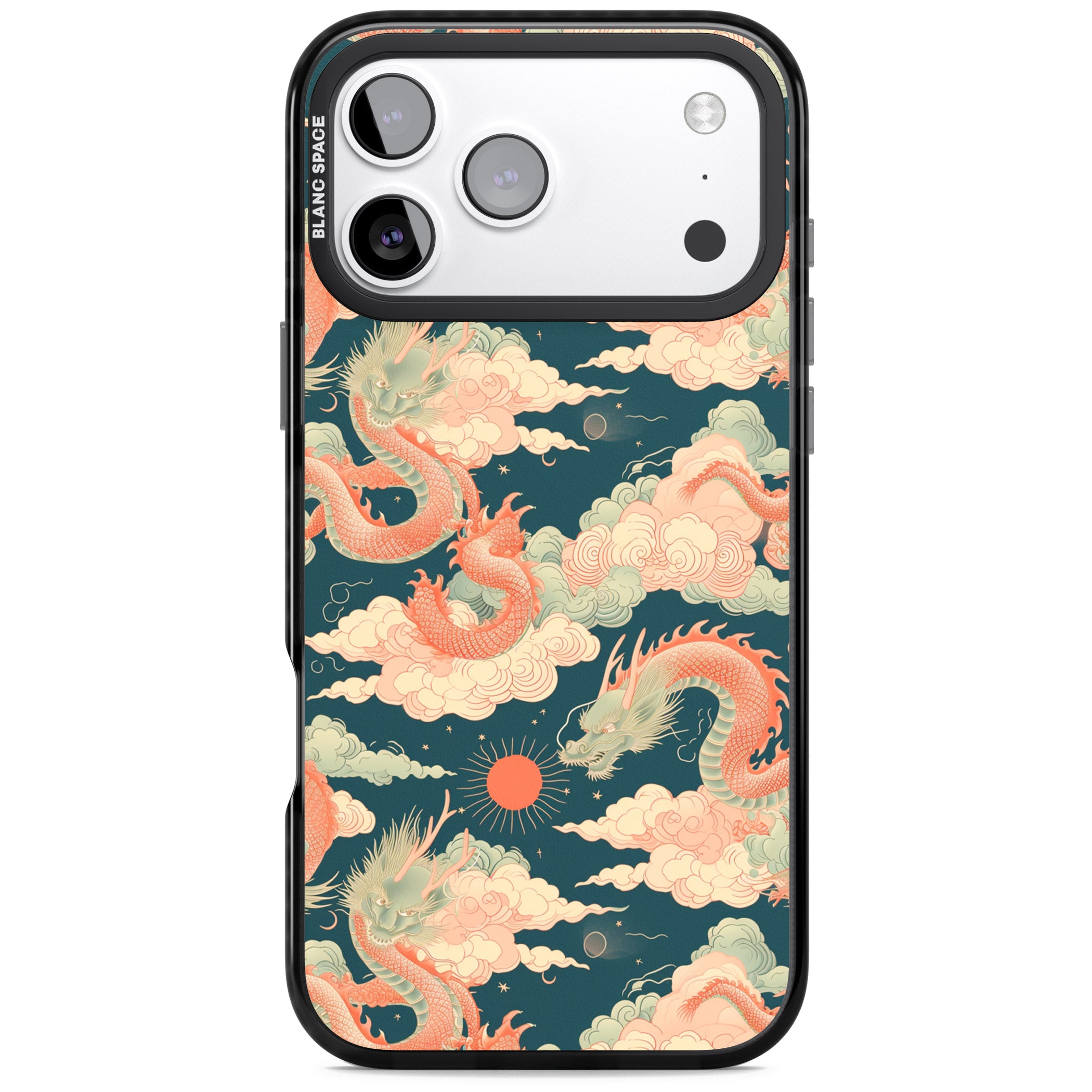 Chinese Dragons Clouds iPhone 17 Pro Impact Black Phone Case