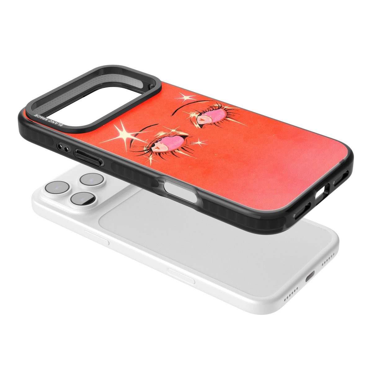 Pink Ethereal Eyes iPhone 17 Pro Max Impact Black Phone Case angled