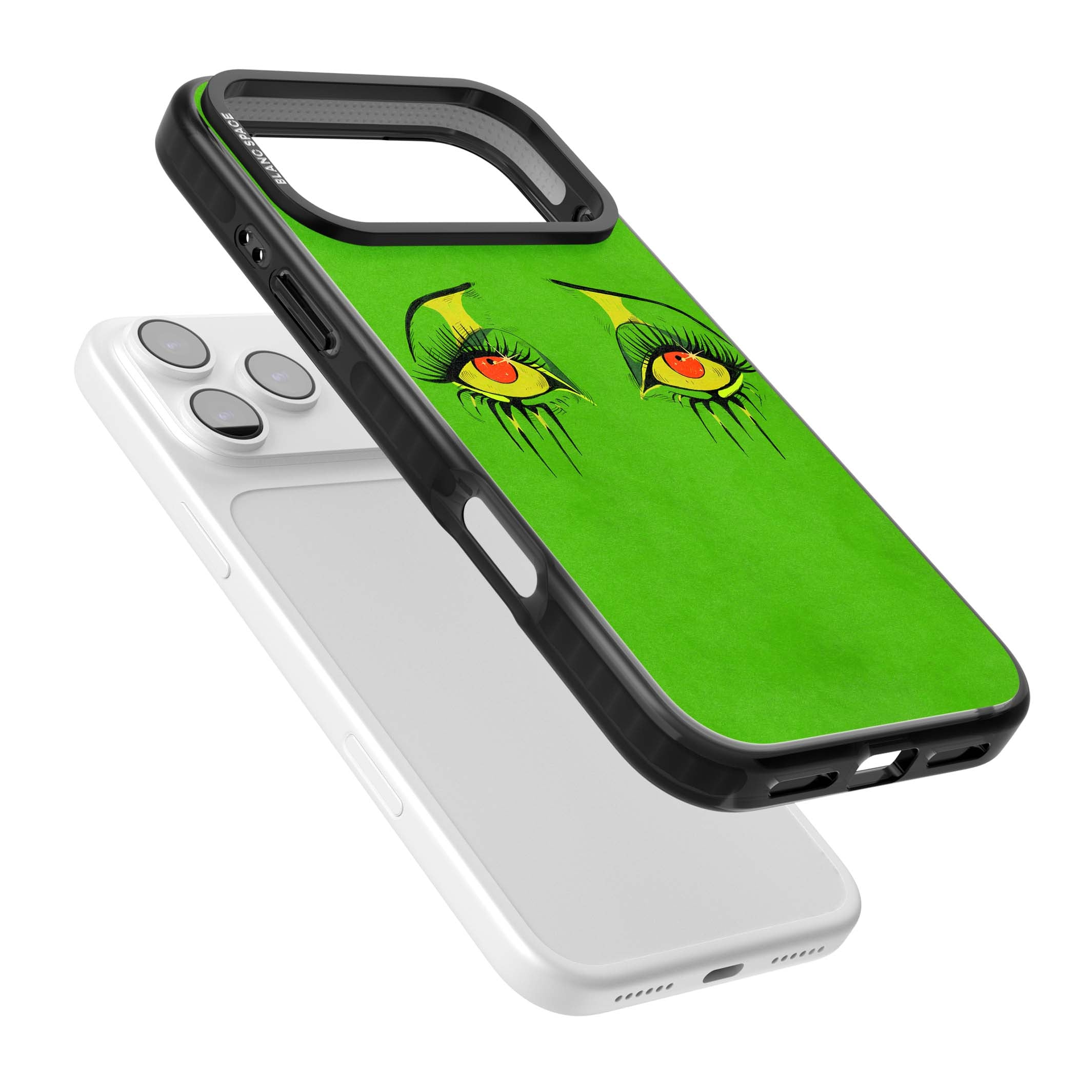 Green Enchanted Eyes psychedelic art iPhone case featuring hand-drawn dripping eyes on neon green background | Clear Impact case for iPhone 17 Pro, iPhone 17 Pro Max