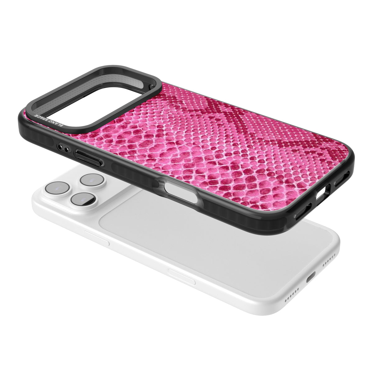 Pink Snakeskin iPhone 17 Pro Max Impact Black Phone Case angled