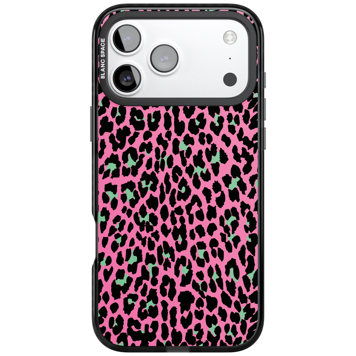 Pink & Green Leopard iPhone 17 Pro Max Impact Black Phone Case front