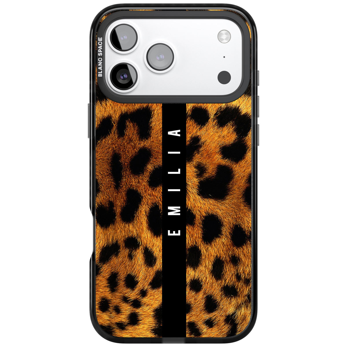 Leopard Print iPhone 17 Pro Max Impact Black Phone Case front
