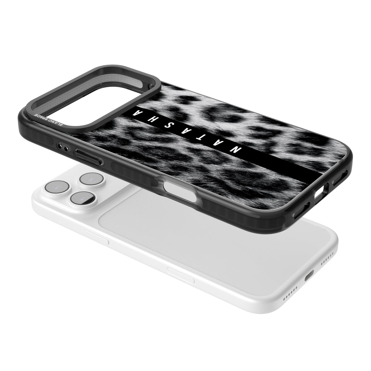 Snow Leopard iPhone 17 Pro Max Impact Black Phone Case angled