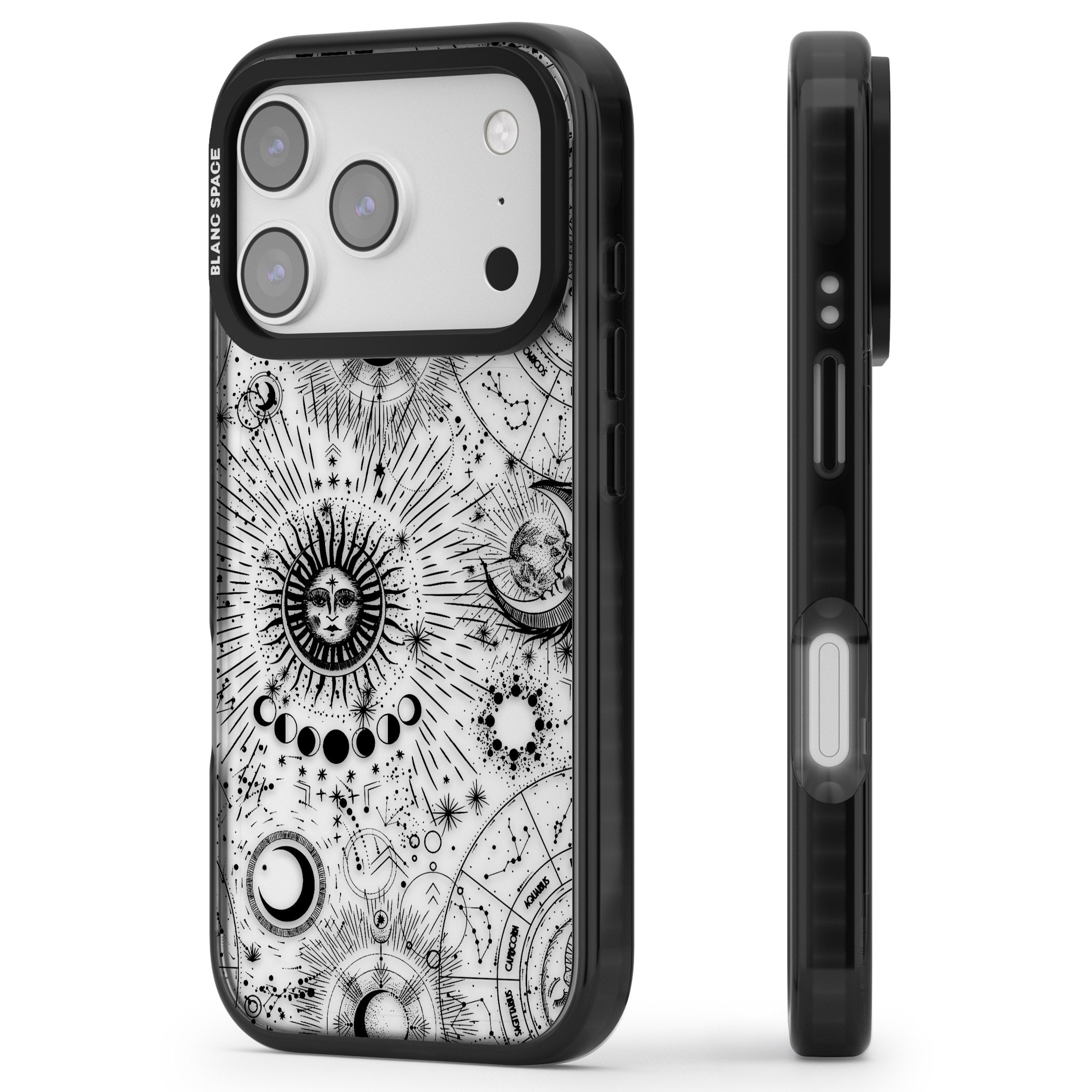 Suns & Zodiac Solar Chart iPhone 17 Pro Impact Black Phone Case Side Profile