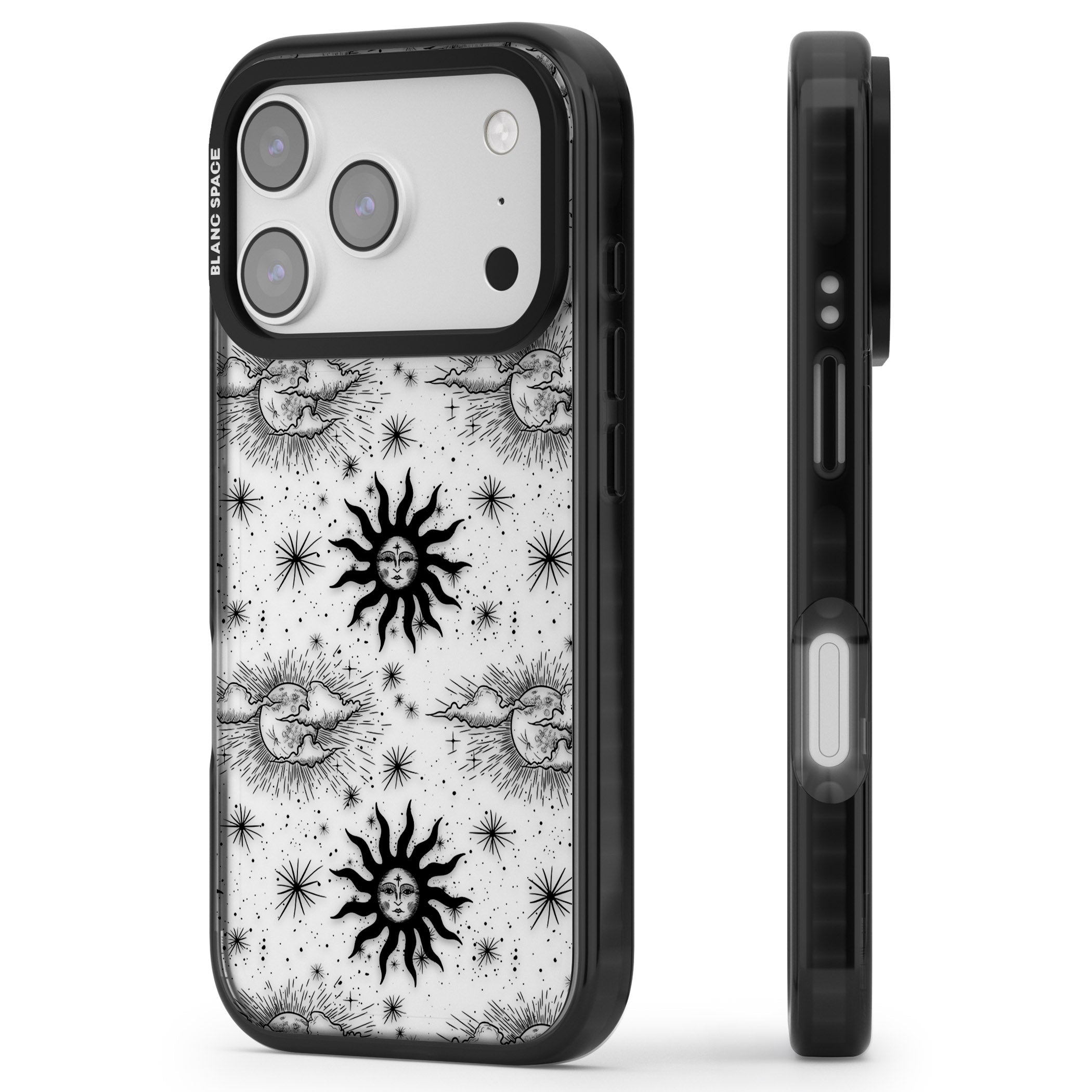 Vintage Sun & Moon iPhone 17 Pro Impact Black Phone Case Side Profile