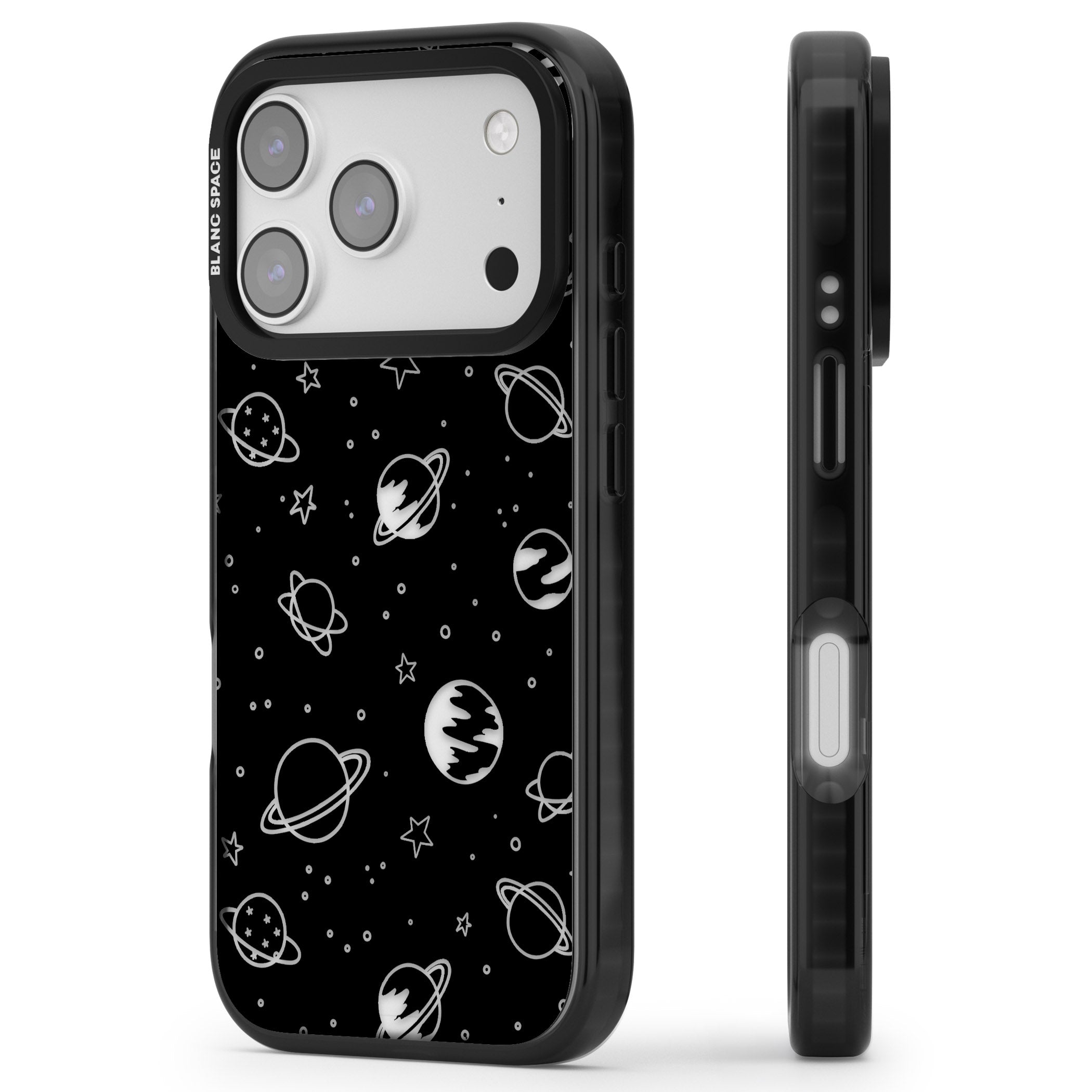 Cosmic Sketch Clear Black iPhone 17 Pro Impact Black Phone Case Side Profile