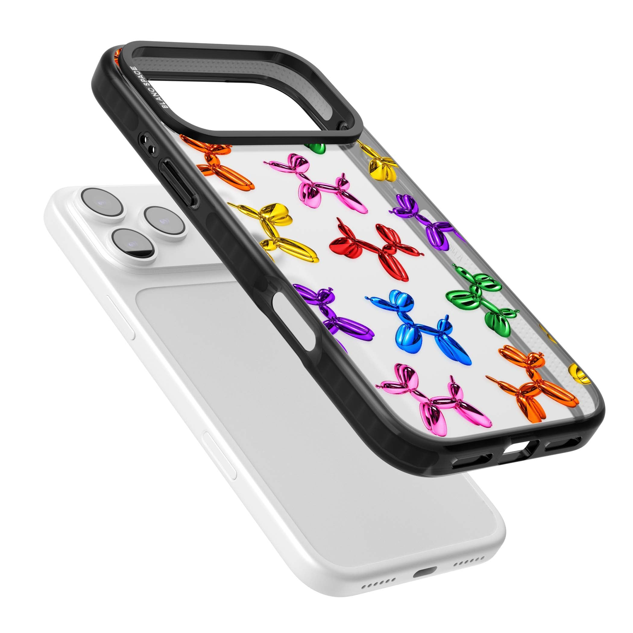 Balloon Dogs pop art iPhone case featuring rainbow chrome balloon dogs in Jeff Koons style | Clear Impact case for iPhone 17 Pro, iPhone 17 Pro Max