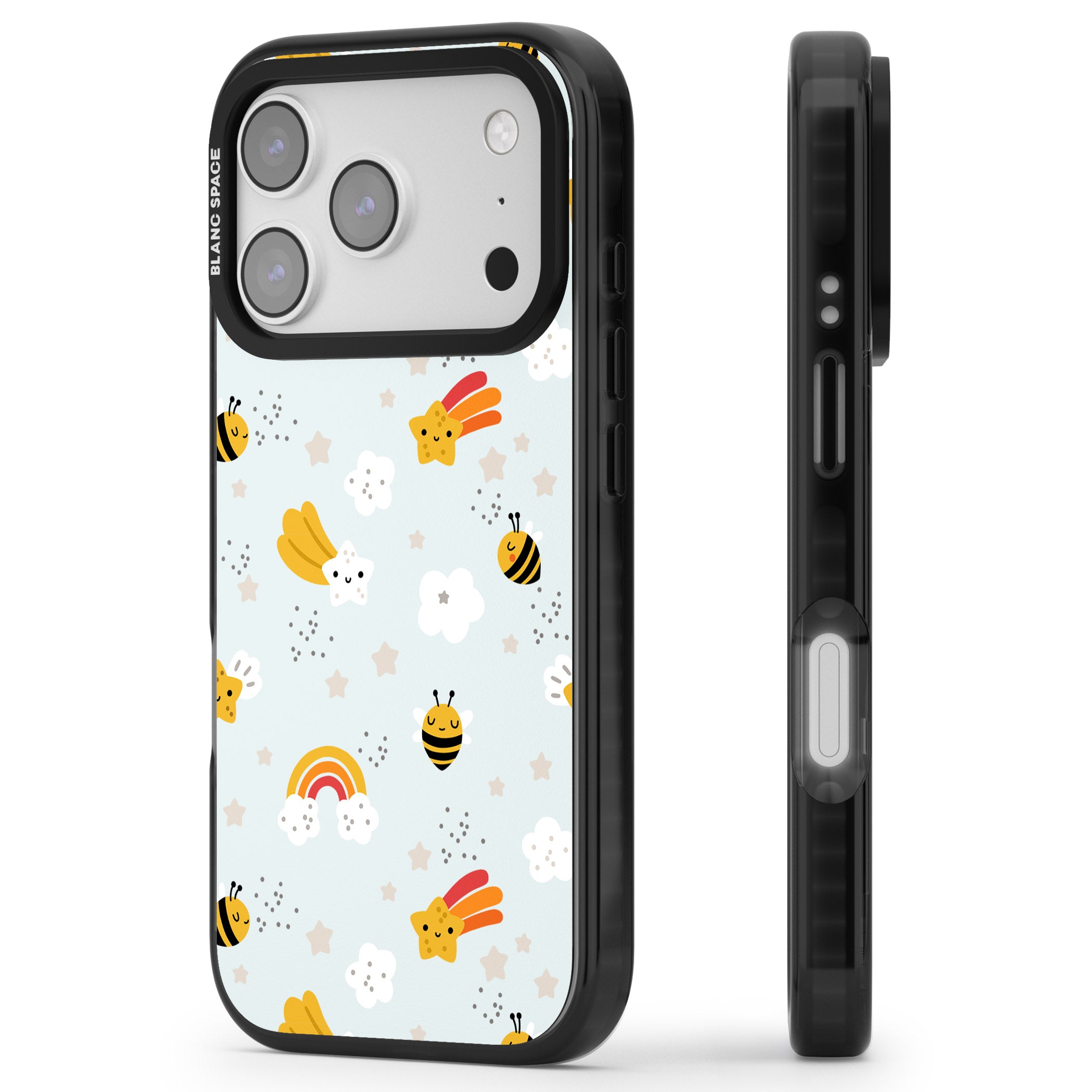 Sweet As Honey Patterns: Bees & Rainbows iPhone 17 Pro Impact Black Phone Case Side Profile